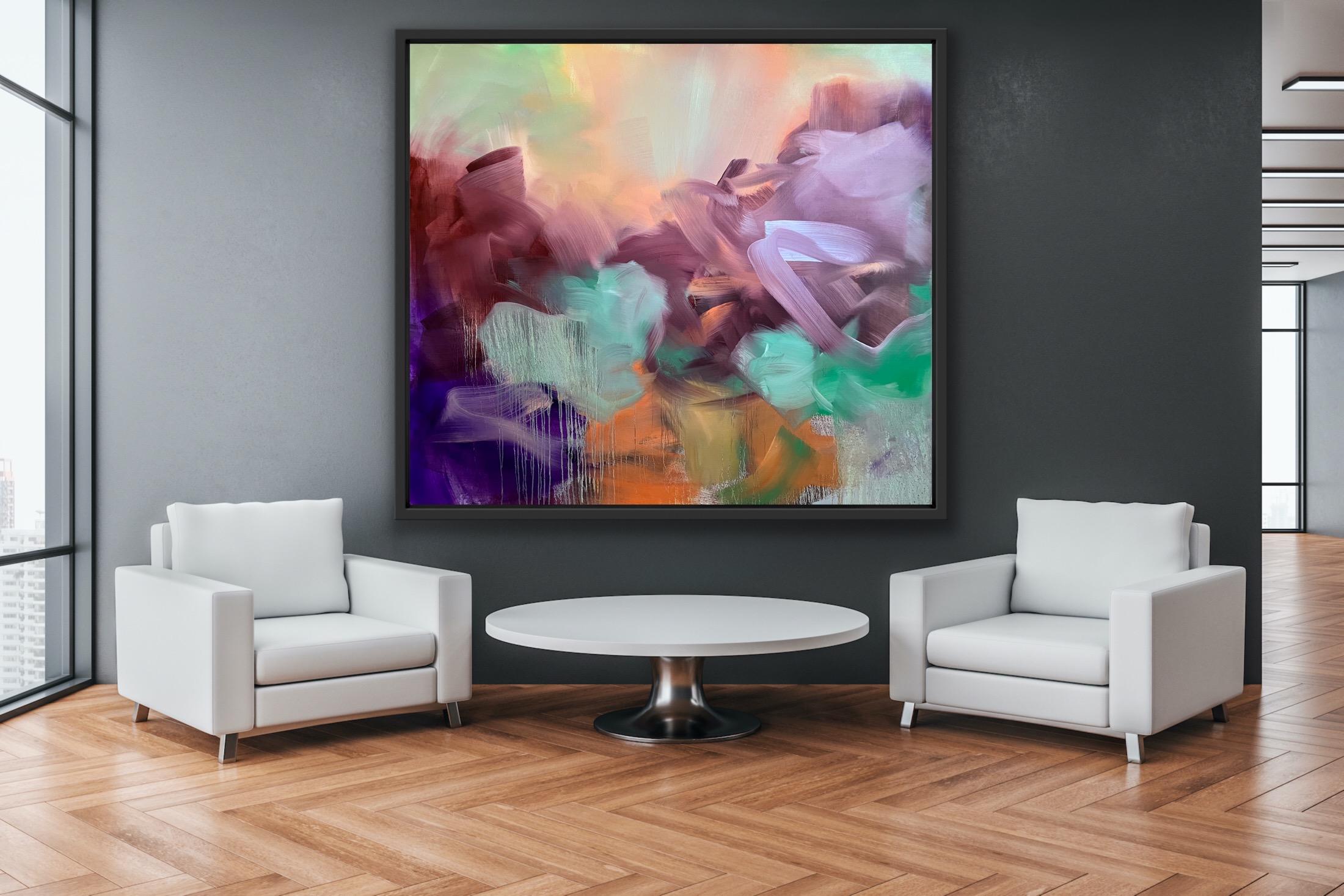 Passenger, Bright Gestural Abstract Painting, Elegant Colourful Statement Art For Sale 6