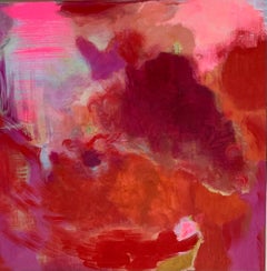 "Love Cats" Abstract Ethereal Painting in Red, Pink and Crimson tones