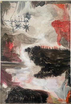 "Underground Passage" Abstract Landscape Painting in red, grey, black, white