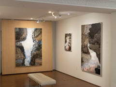 "Waterfall Cove" Large Scale Abstract Landscape Painting in blue, browns, grey