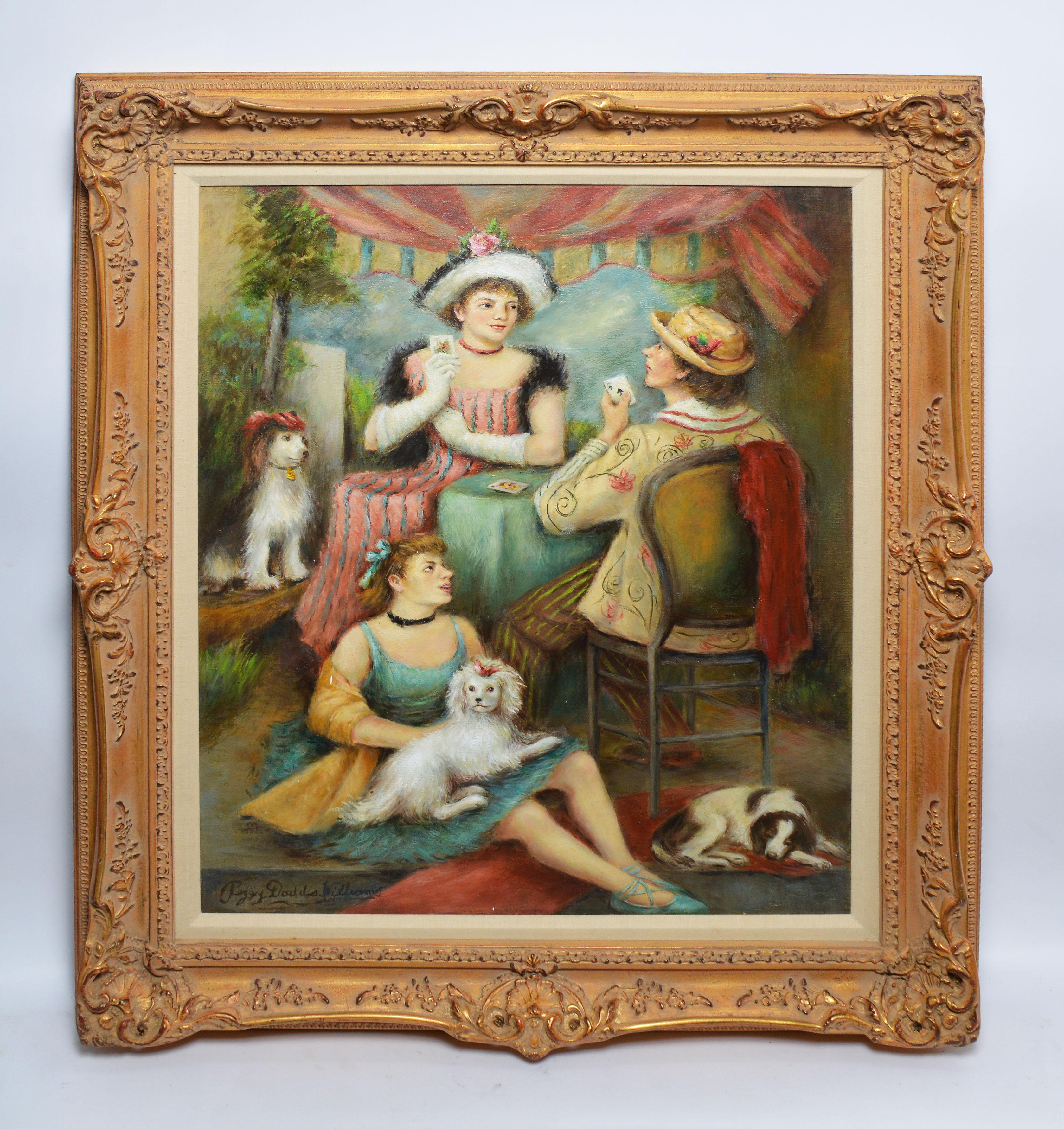 Impressionist genre view by Peggy Dodds  (1900 - 1987).  Oil on canvas, circa 1940.  Signed lower left.  Displayed in a giltwood impressionist frame.  Image size, 24