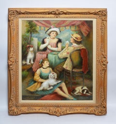 American Impressionist Woodstock NY Genre View, "Cards with Dogs" by Peggy Dodds