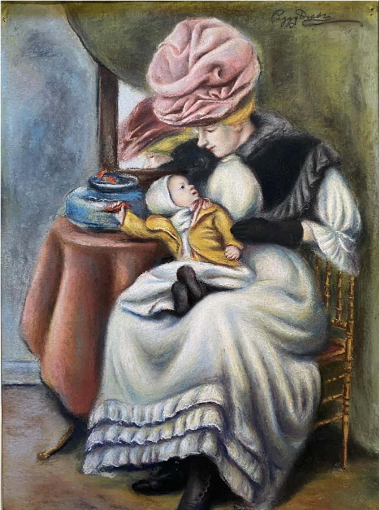 Mère et enfant avec un poisson doré