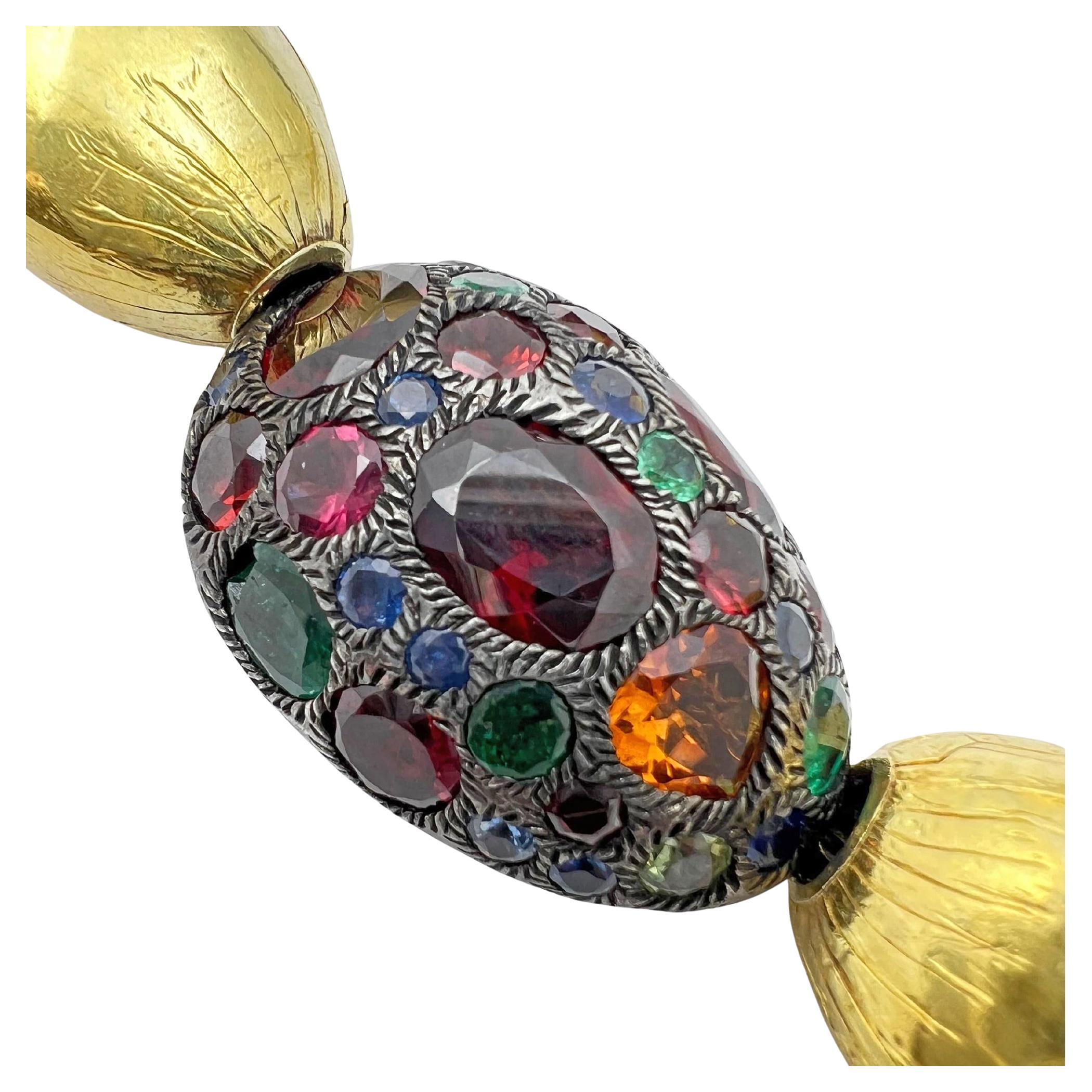 Peggy Guiness Gold Perlen Multi-Edelstein-Halskette (Brillantschliff) im Angebot