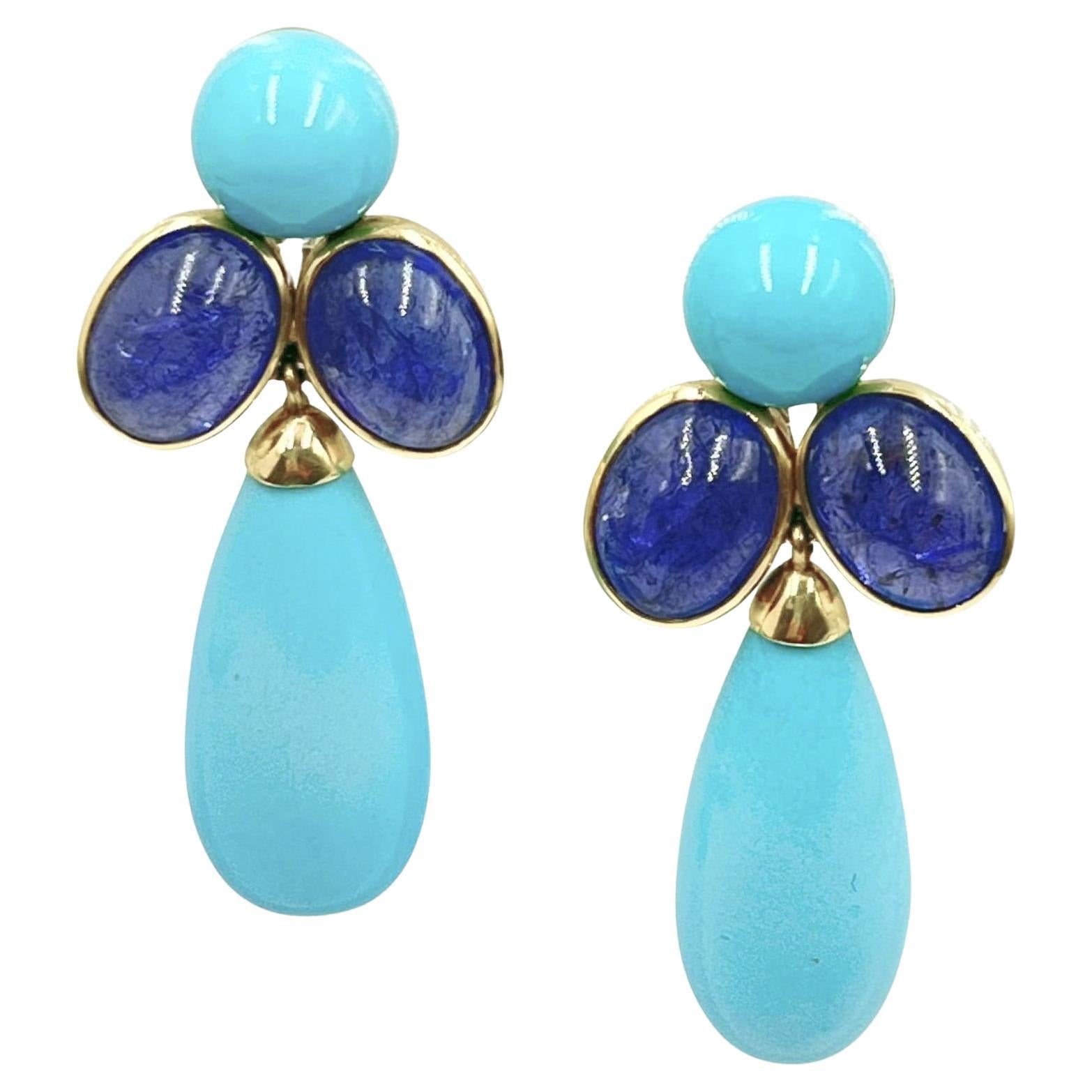 Pendientes Peggy Guinness de oro amarillo de 18k con turquesa y tanzanita