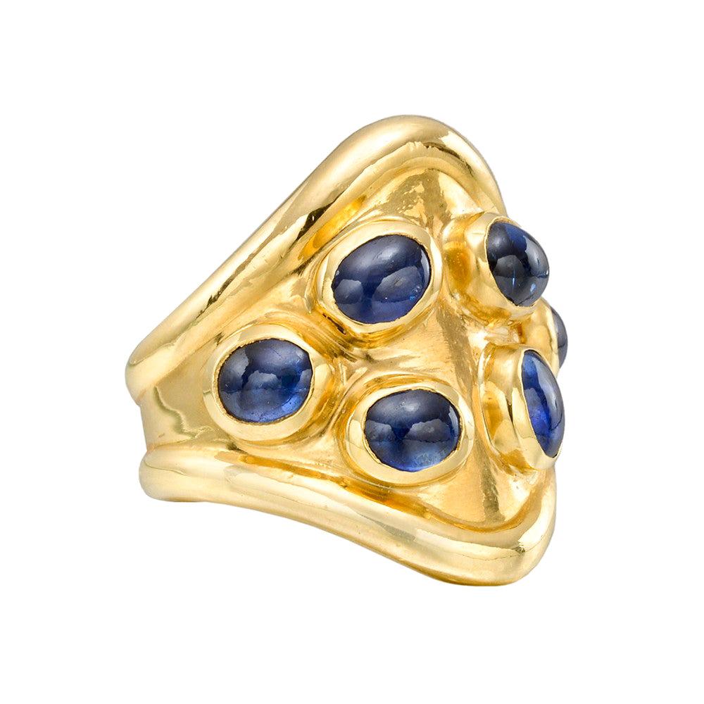 Peggy Guinness 22 Karat Yellow Gold and Sapphire "Cowboy" Ring For Sale