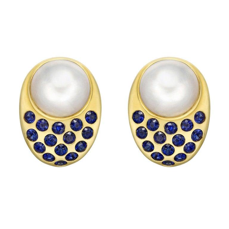 Round Cut Peggy Guinness Mabe Pearl and Sapphire 