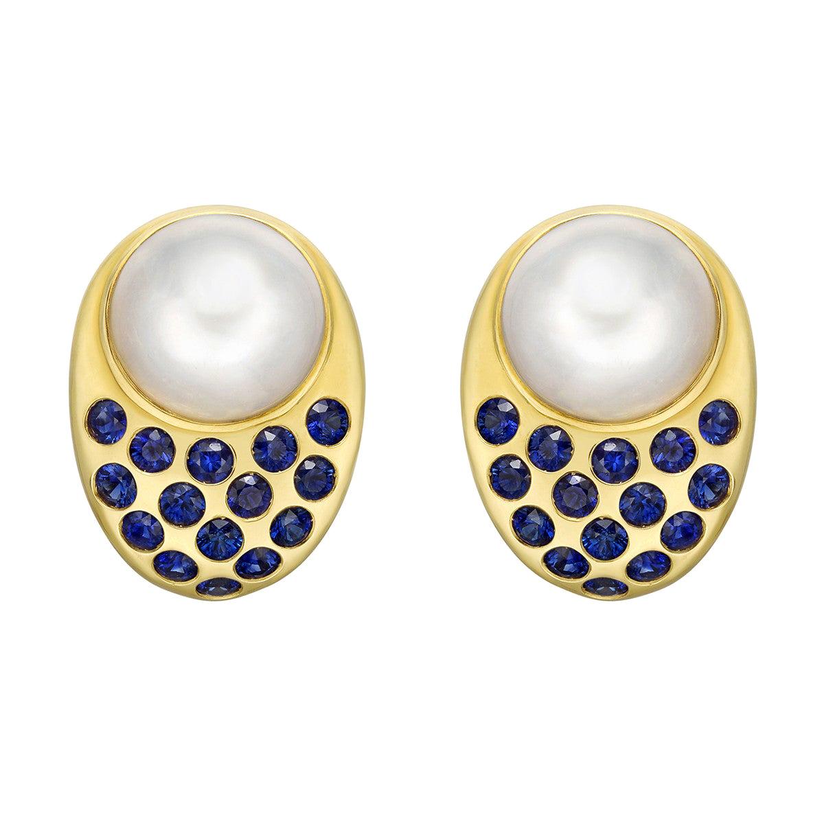 Peggy Guinness Mabe Pearl and Sapphire "Coco" Earrings