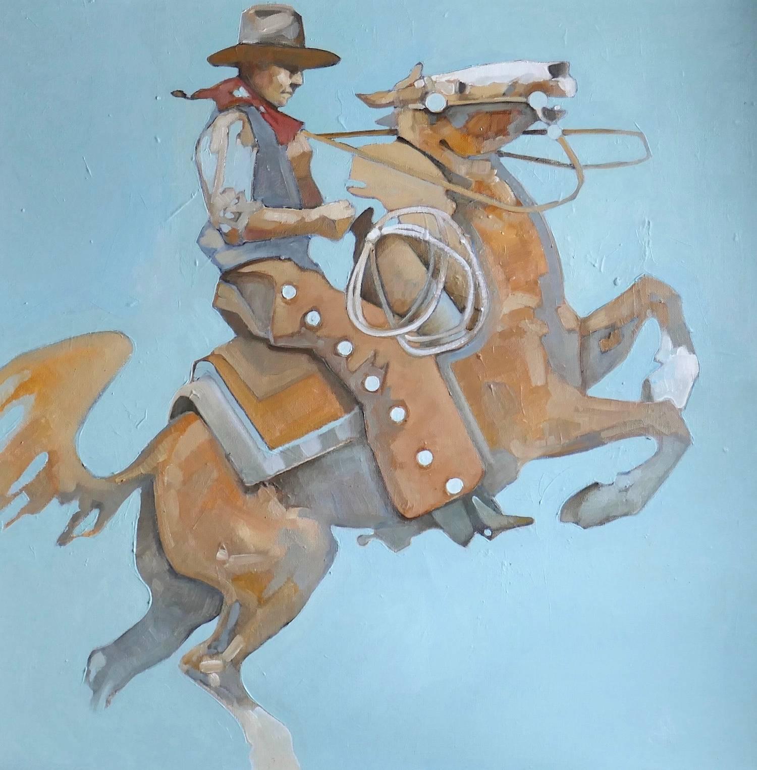 Peggy Judy Animal Painting - A Fresh One! (portrait, cowboy, horse, blue)