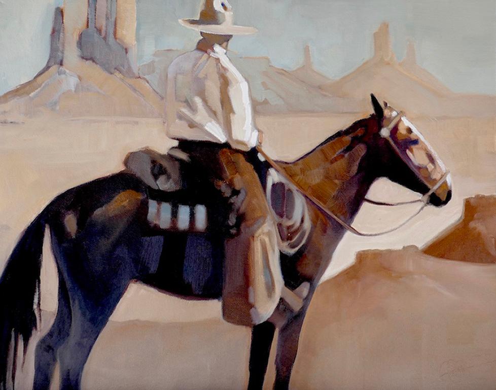 Peggy Judy Figurative Painting - Cowboy Reflections