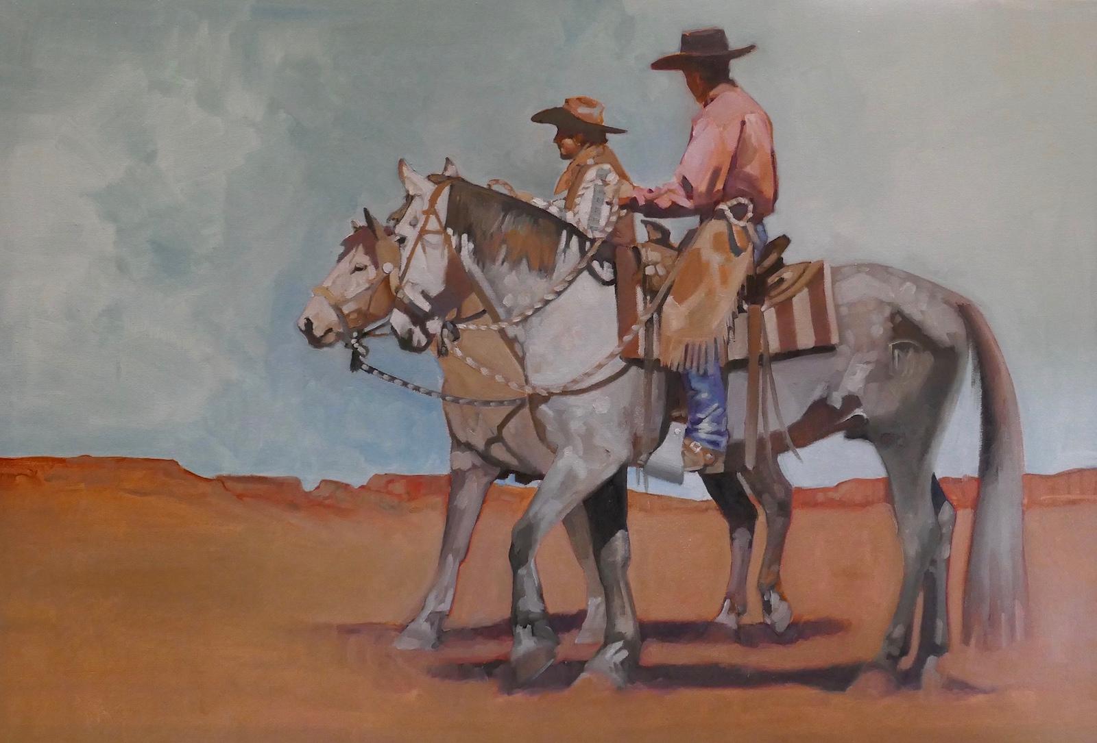Peggy Judy Animal Painting - Shared Trail (desert, landscape, cowboys, horses)