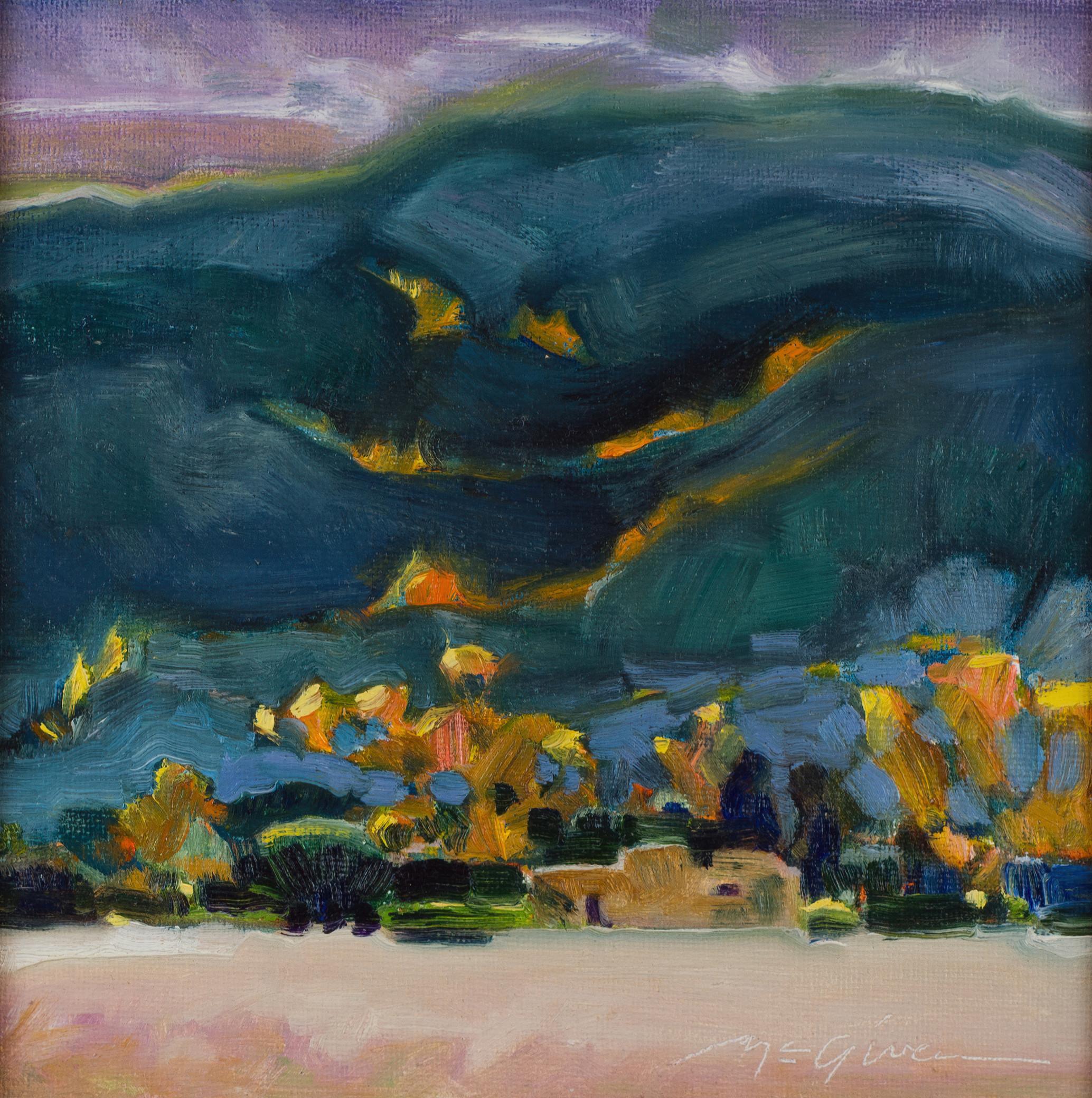 "Fuego en la montaña" Paisaje abstracto Pintura al óleo  