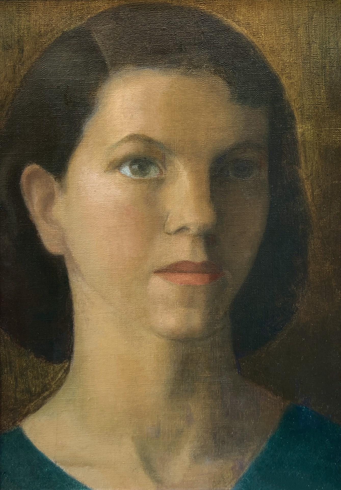 Peggy Mills Portrait Painting - Self Portrait, 20th Century Female Artist Oil Painting