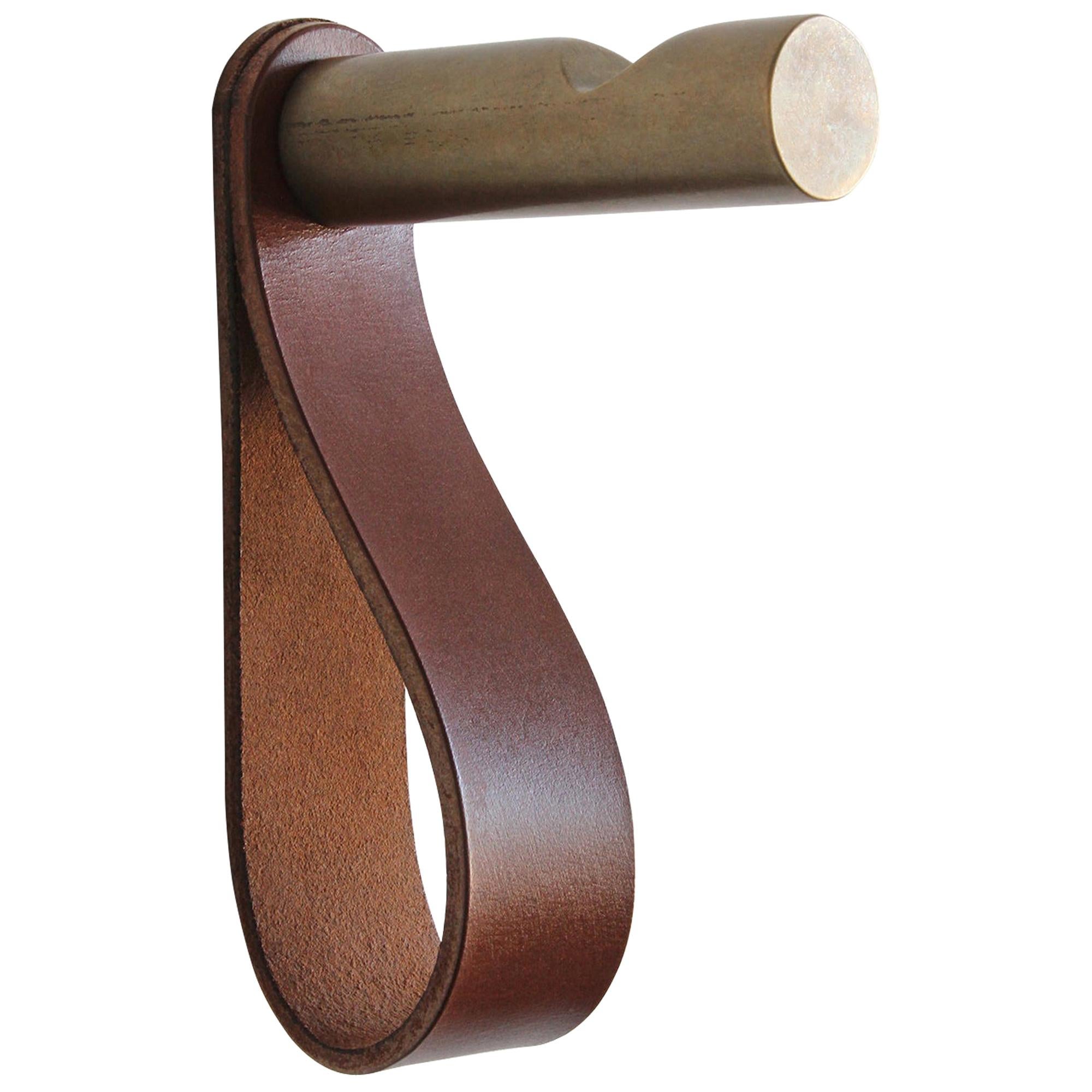 Peggy Notched Coat Hook of Bronze and Leather