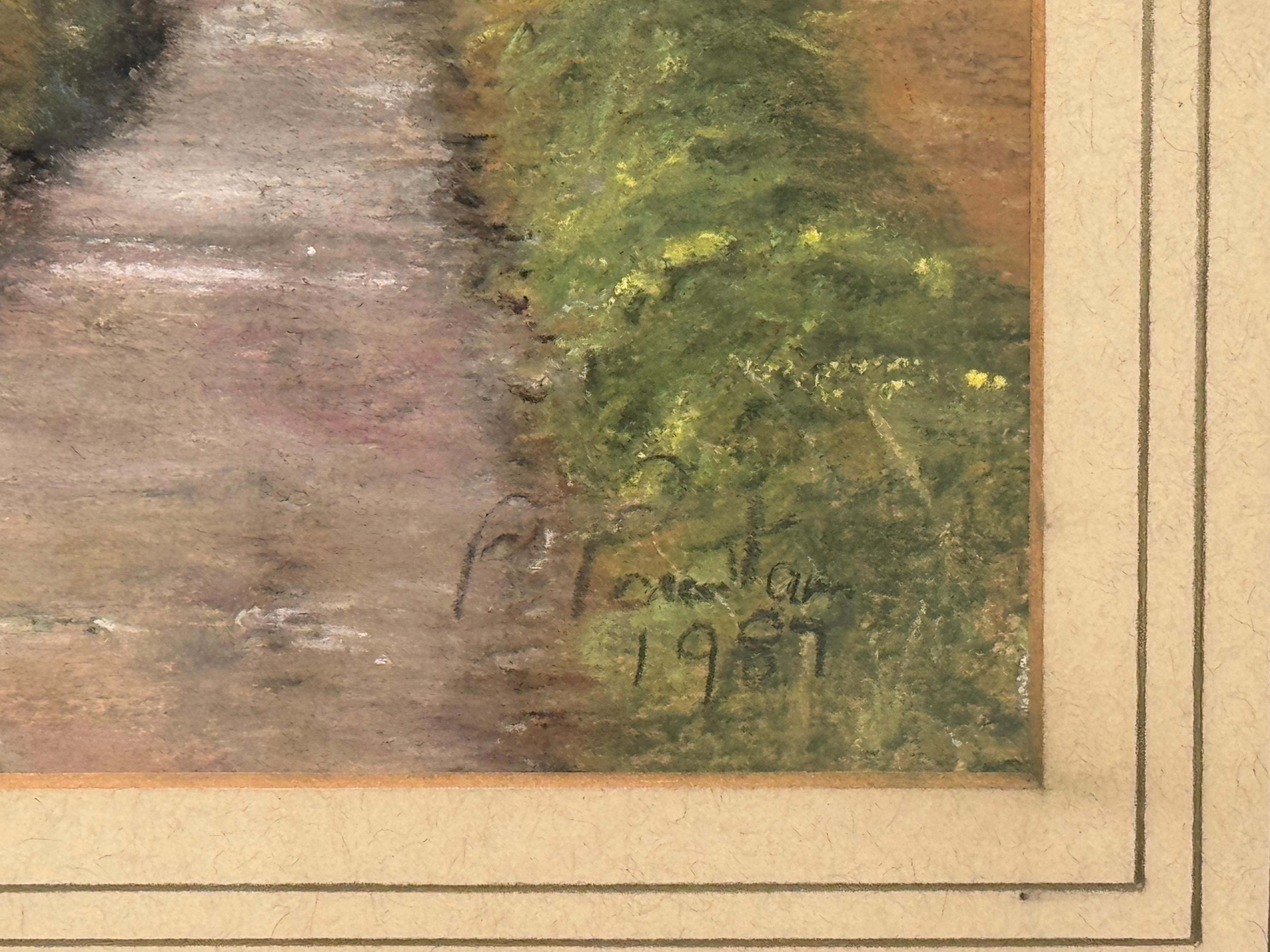 Scena di campagna di un villaggio inglese - Pastello originale su carta di un artista britannico - Painting Realismo di Peggy Pountain