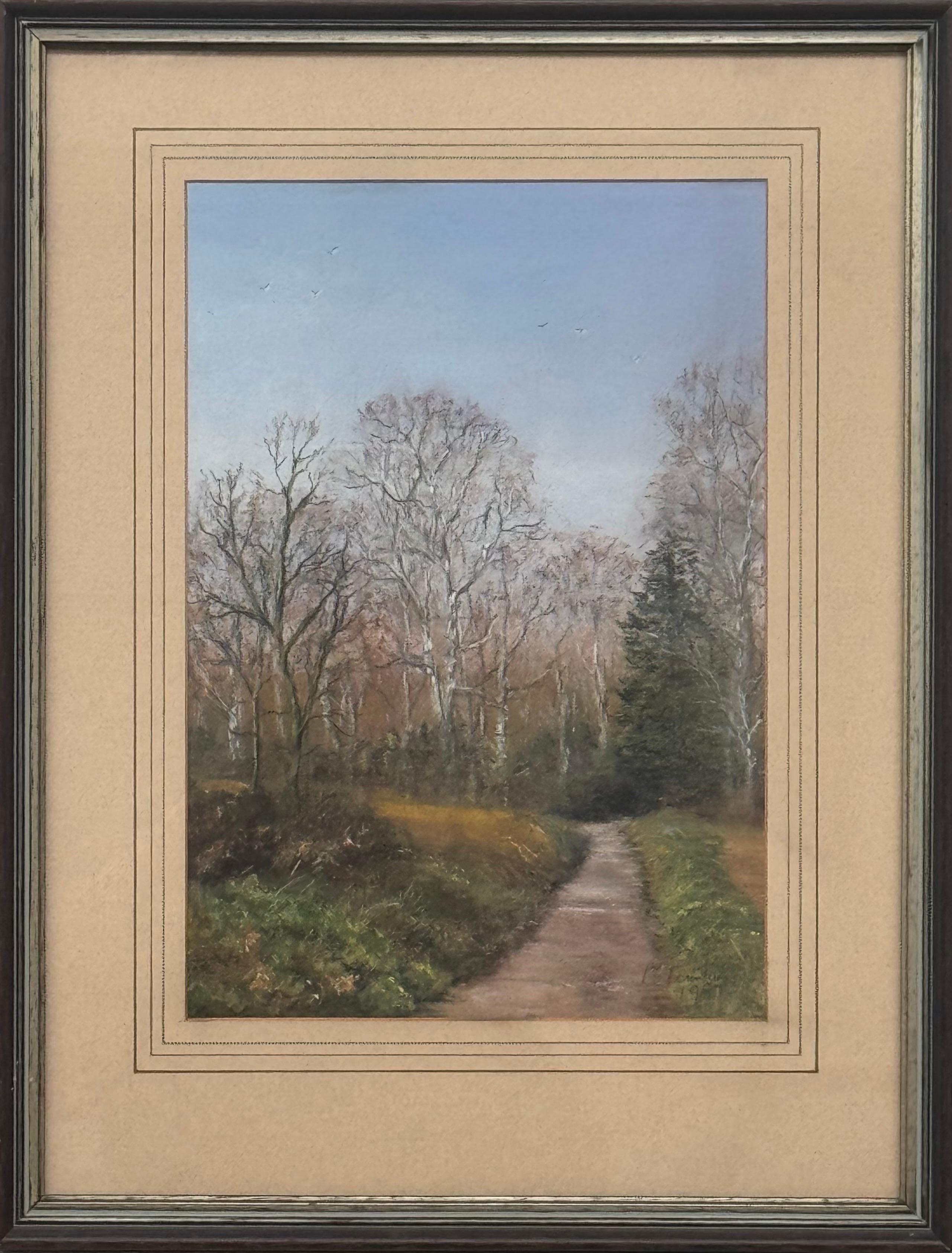 English Village Countryside Scene - Original Pastel on Paper by British Artist