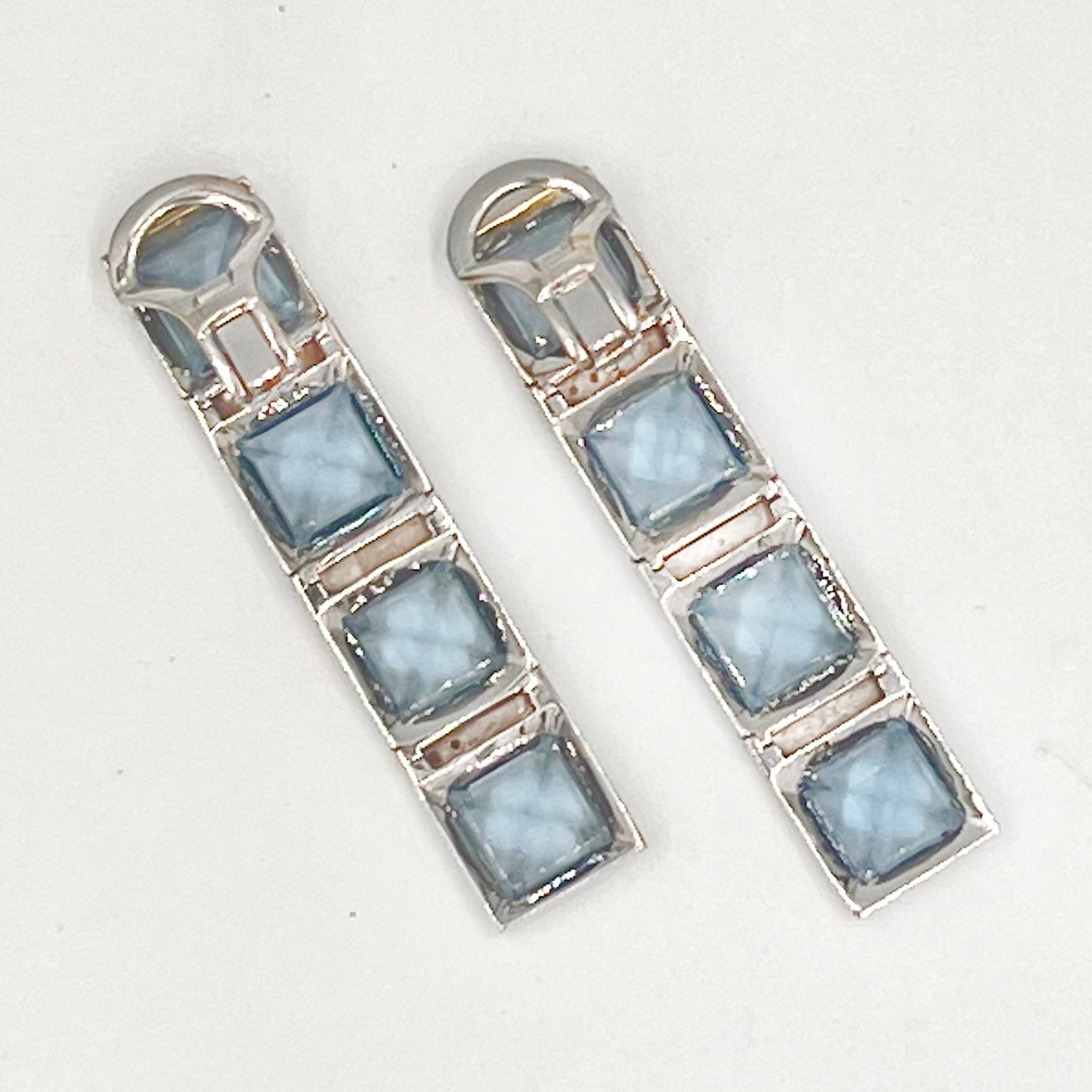 Peggy Stephaich Guinness Blue Topaz Diamond Tile Earrings In Excellent Condition For Sale In Palm Beach, FL