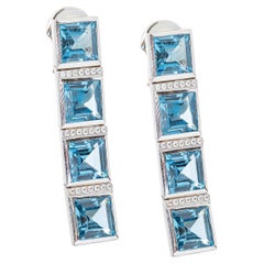 Peggy Stephaich Guinness Boucles d'oreilles en carreaux avec topaze bleue et diamants