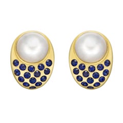 Peggy Stephaich Guinness Mabe Pearl and Sapphire "Coco" Earrings