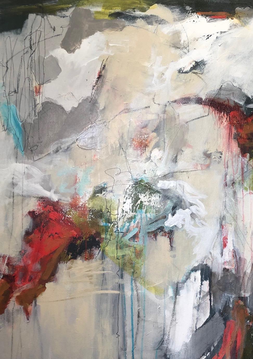 Rote, Hot & You,  Abstrakt, Acryl auf Leinwand, Abstrakt  Formen, Farben, organische Formen (Grau), Abstract Painting, von Peggy Vineyard
