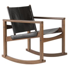 Peglev Macassar Leather And Walnut Rocking Chair by Objekto