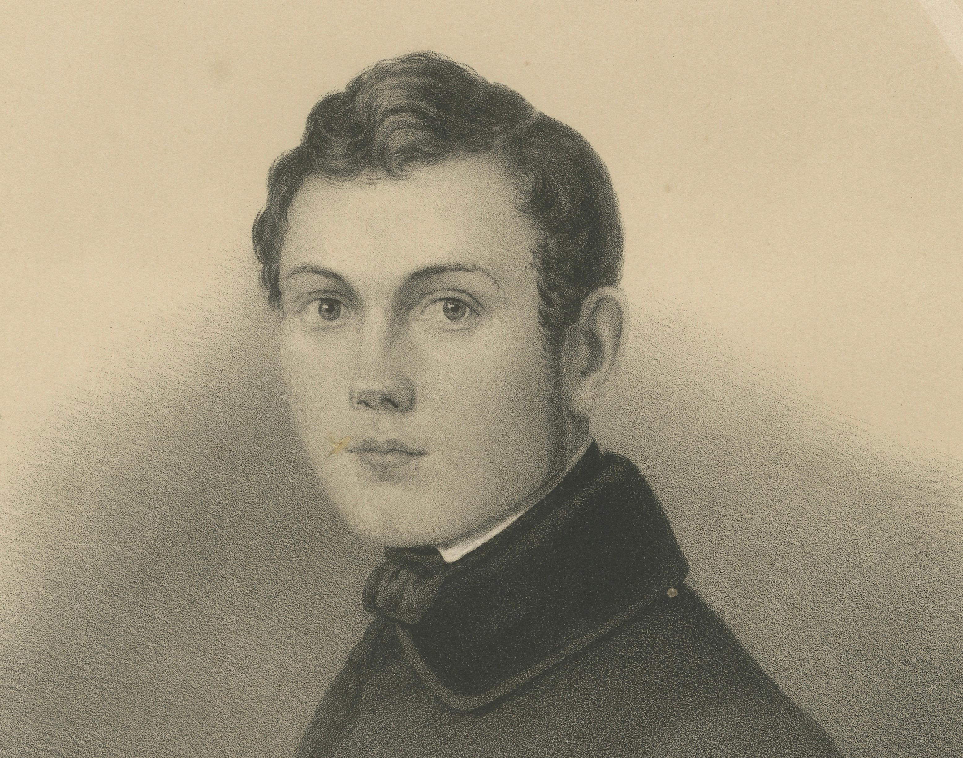 Pehr Wickenberg, Swedish Romantic Painter Portrait Lithograph, 1850