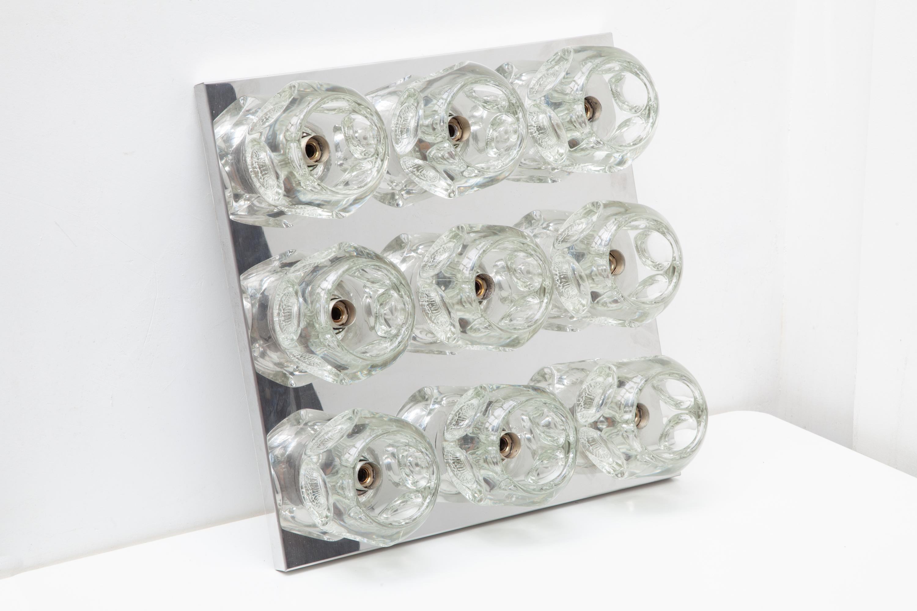 Mid-Century Modern Peil and Putzler Appliques à neuf lumières en chrome, montures affleurantes en vente