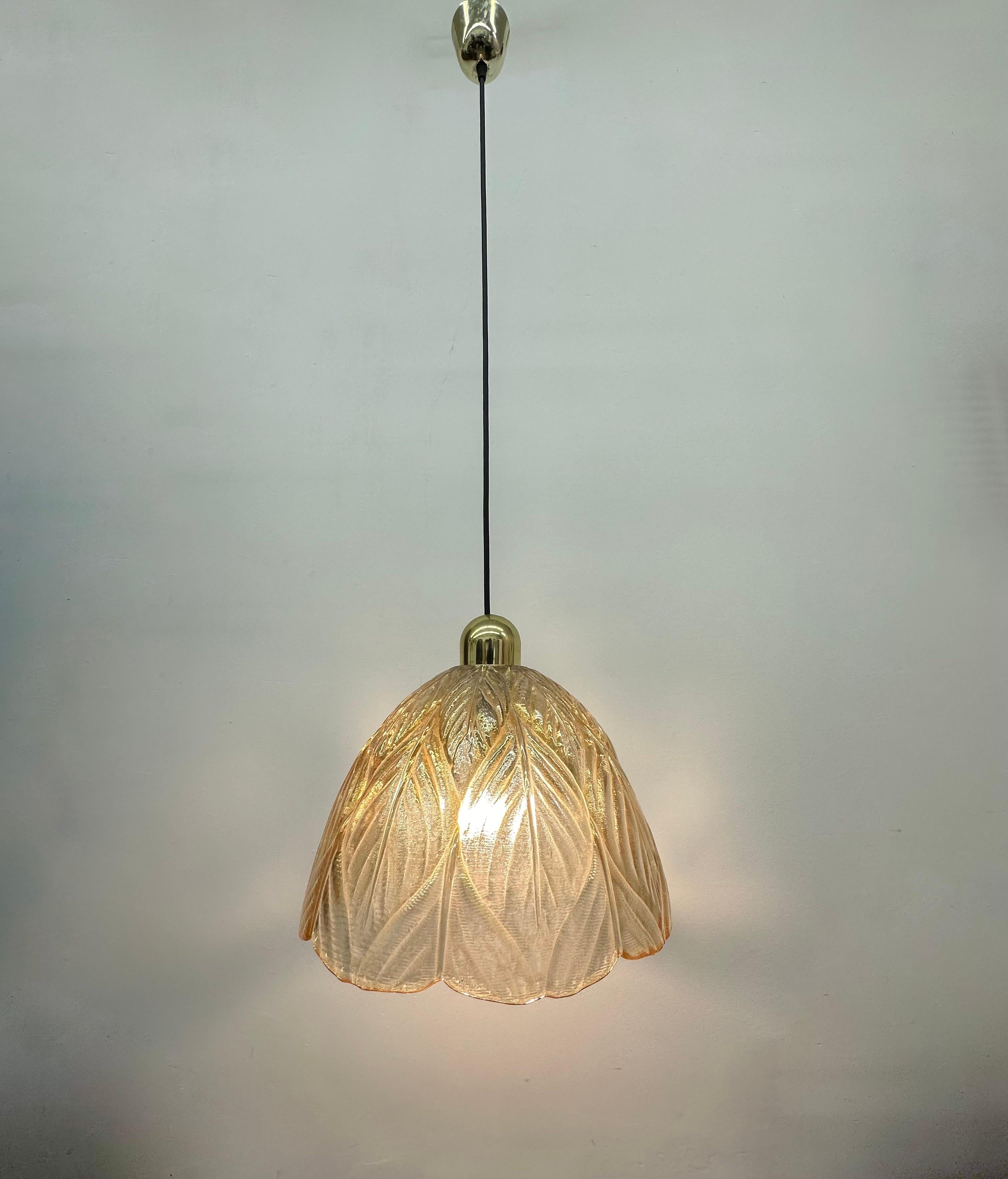 German Peil & Putzer glass leaf hanging lamp , 1970’s For Sale