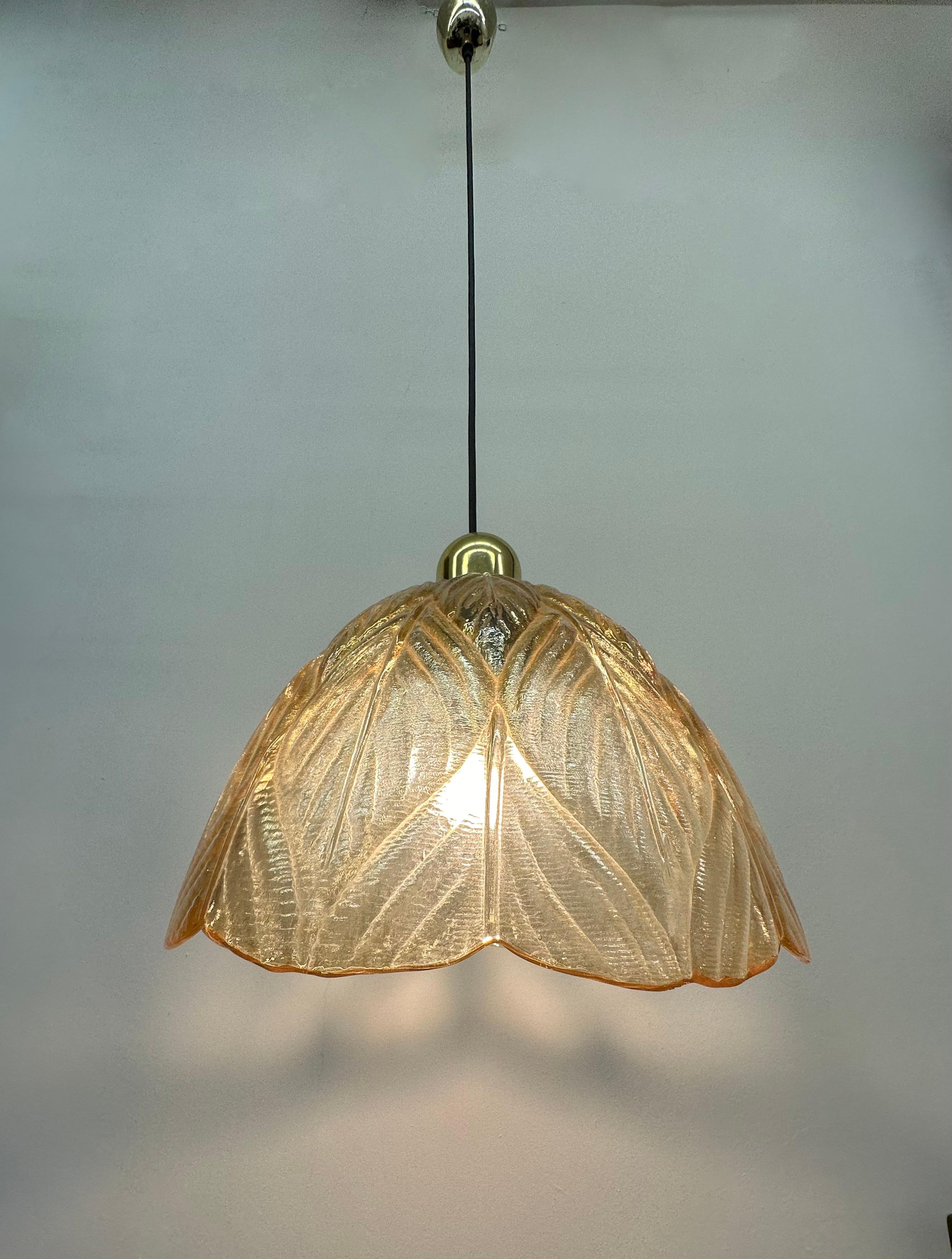 Late 20th Century Peil & Putzer glass leaf hanging lamp , 1970’s For Sale