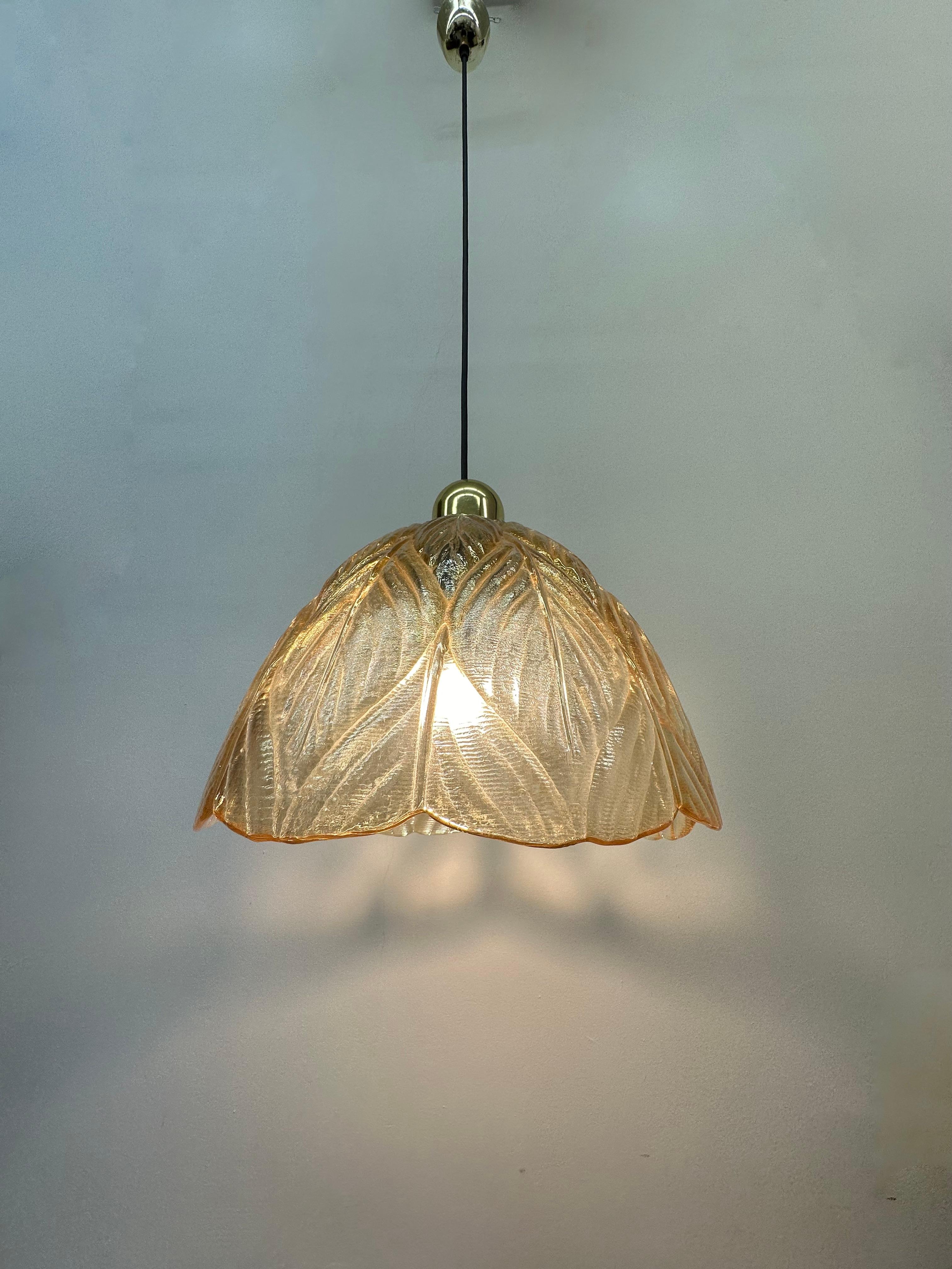 Glass Peil & Putzer glass leaf hanging lamp , 1970’s For Sale