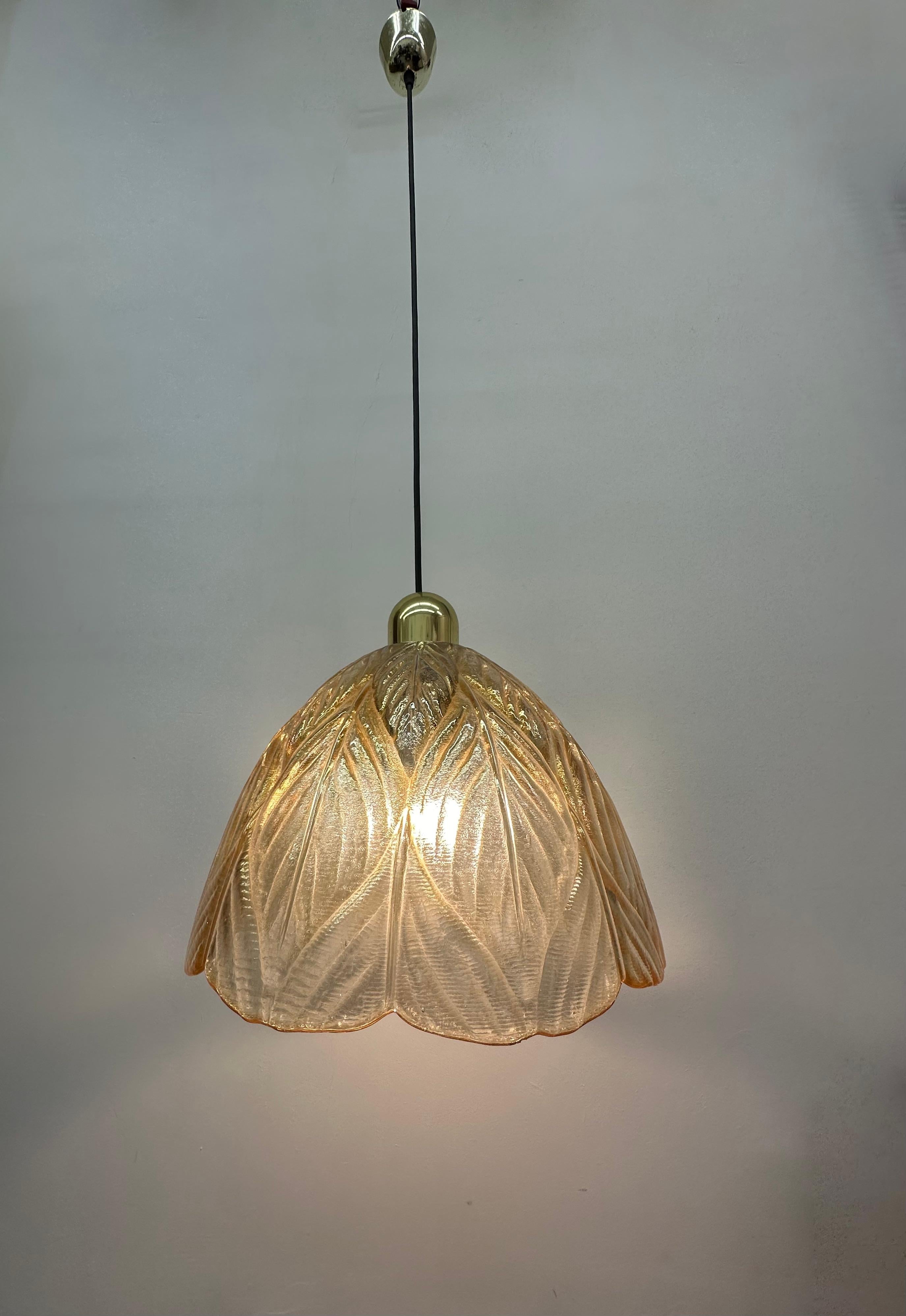 Peil & Putzer glass leaf hanging lamp , 1970’s For Sale 1