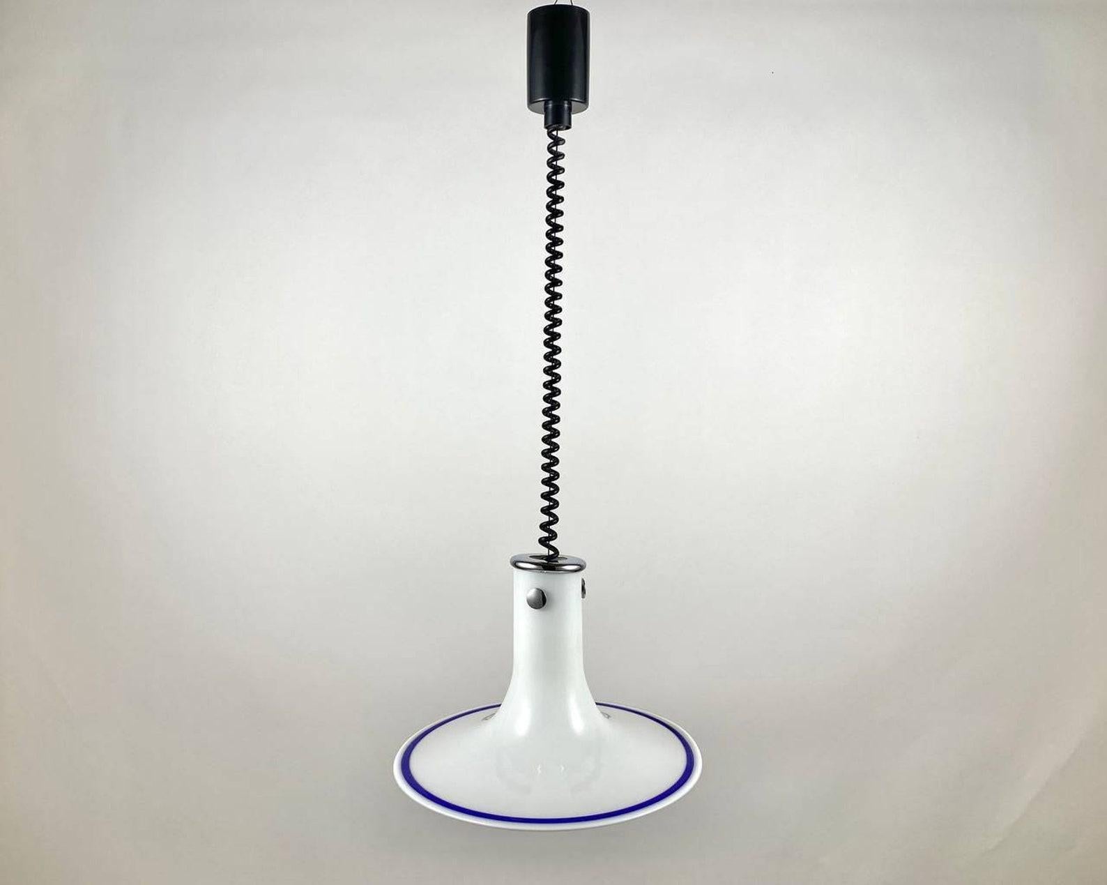 Very unusual adjustable ceiling lamp from the famous German light manufacturer Peill & Putzler. 

Made of Murano glass, metal and plastic. 

Vintage designed ceiling lamp. 
 
The lamp requires 1 lamp with E17 bulb.

 Peill & Putzler objects