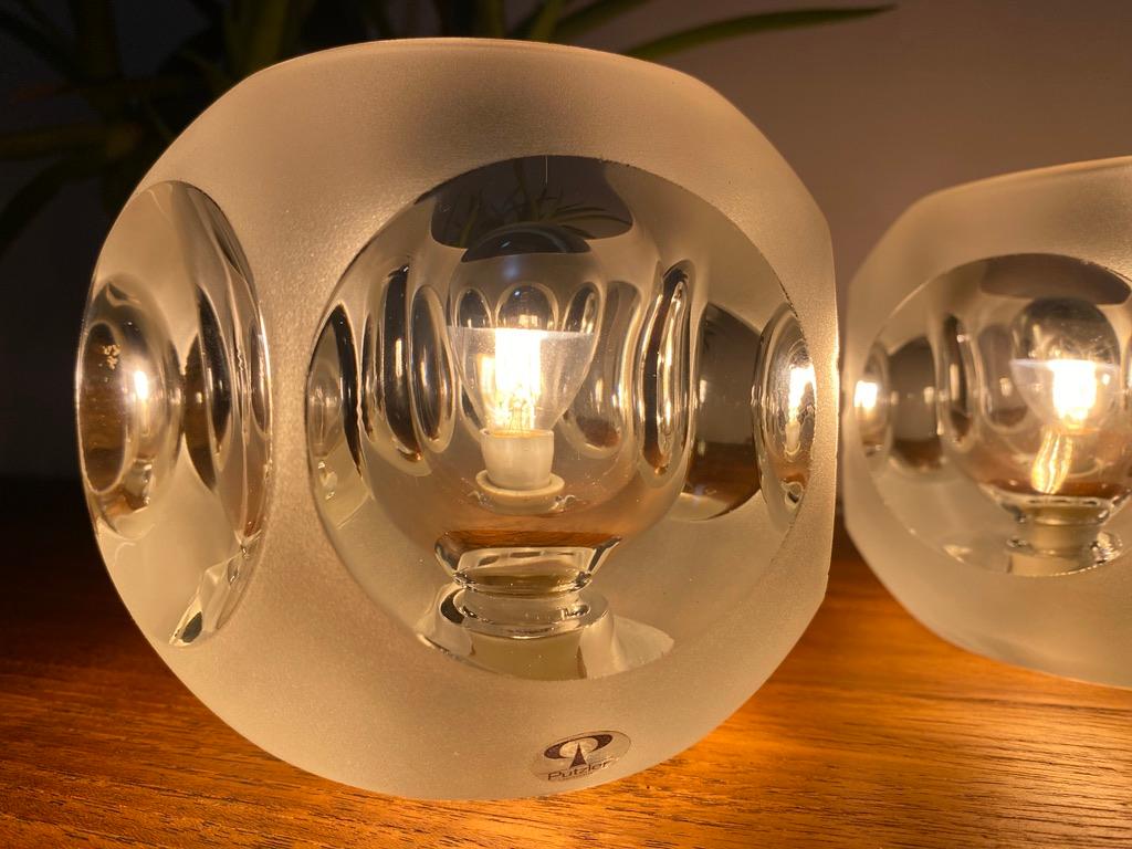 Mid-Century Modern Peill and Putzler frosted ice cubes table lamps 1960 -set- For Sale