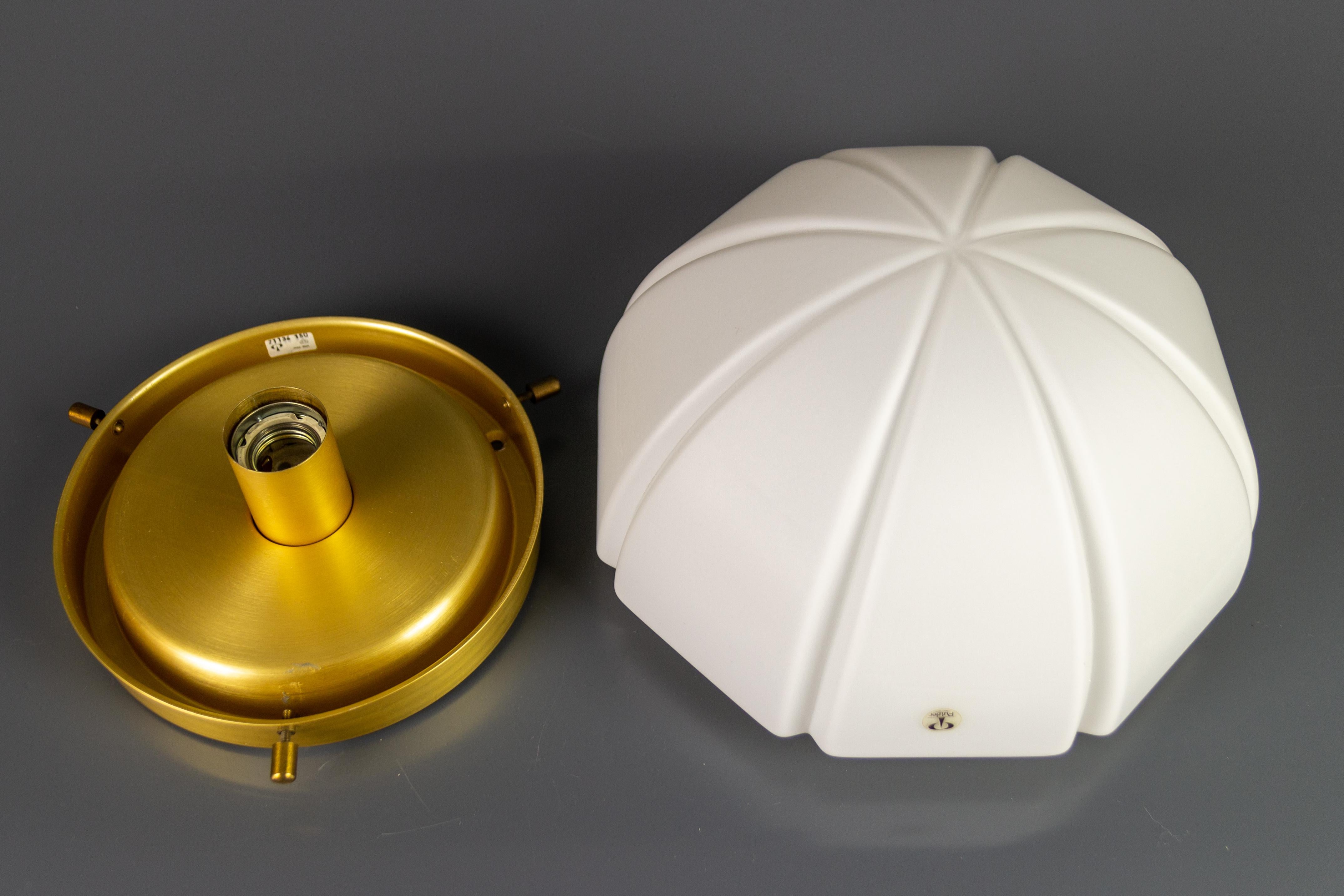 Peill and Putzler Pearl White Glass and Brass Flush Mount Ceiling Light, 1970s For Sale 3