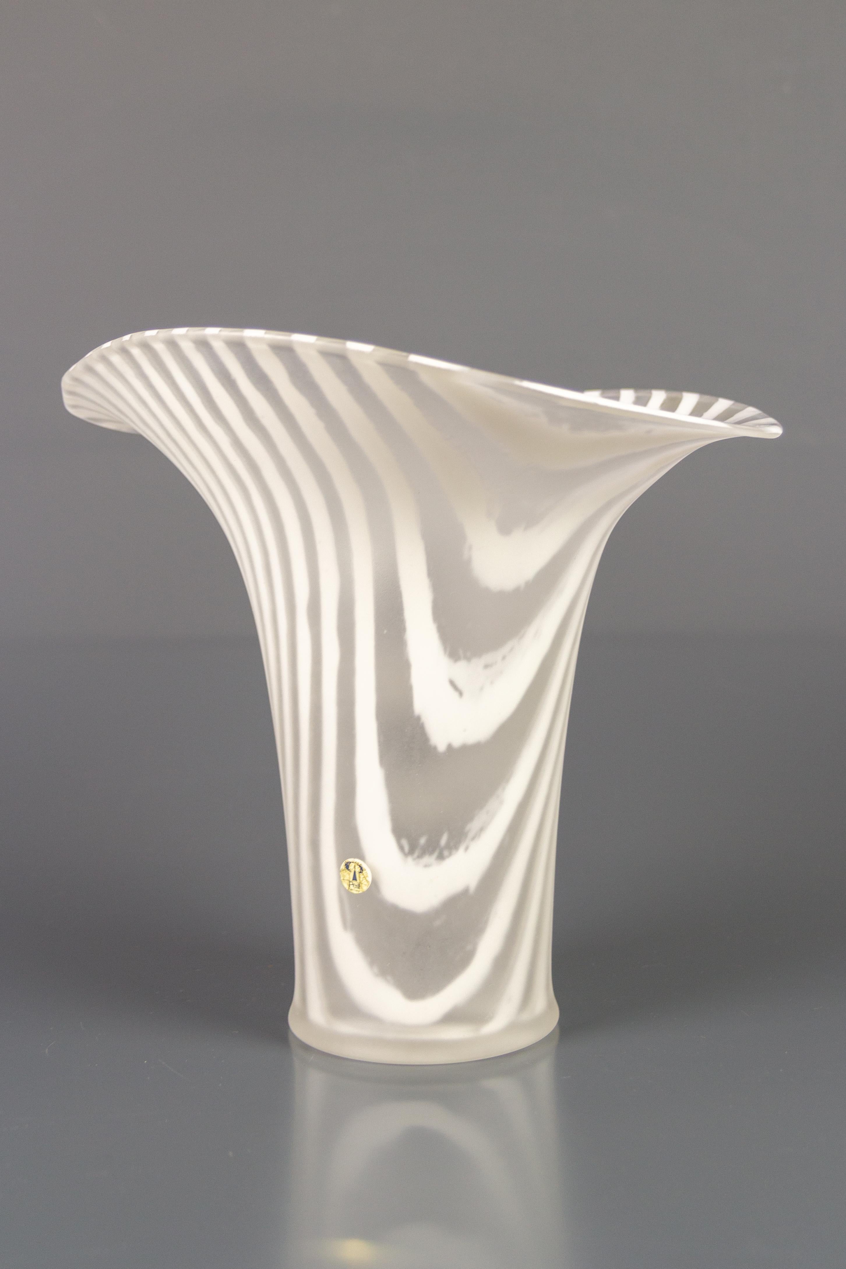 German Peill and Putzler White Striped Glass Vase, 1970s For Sale