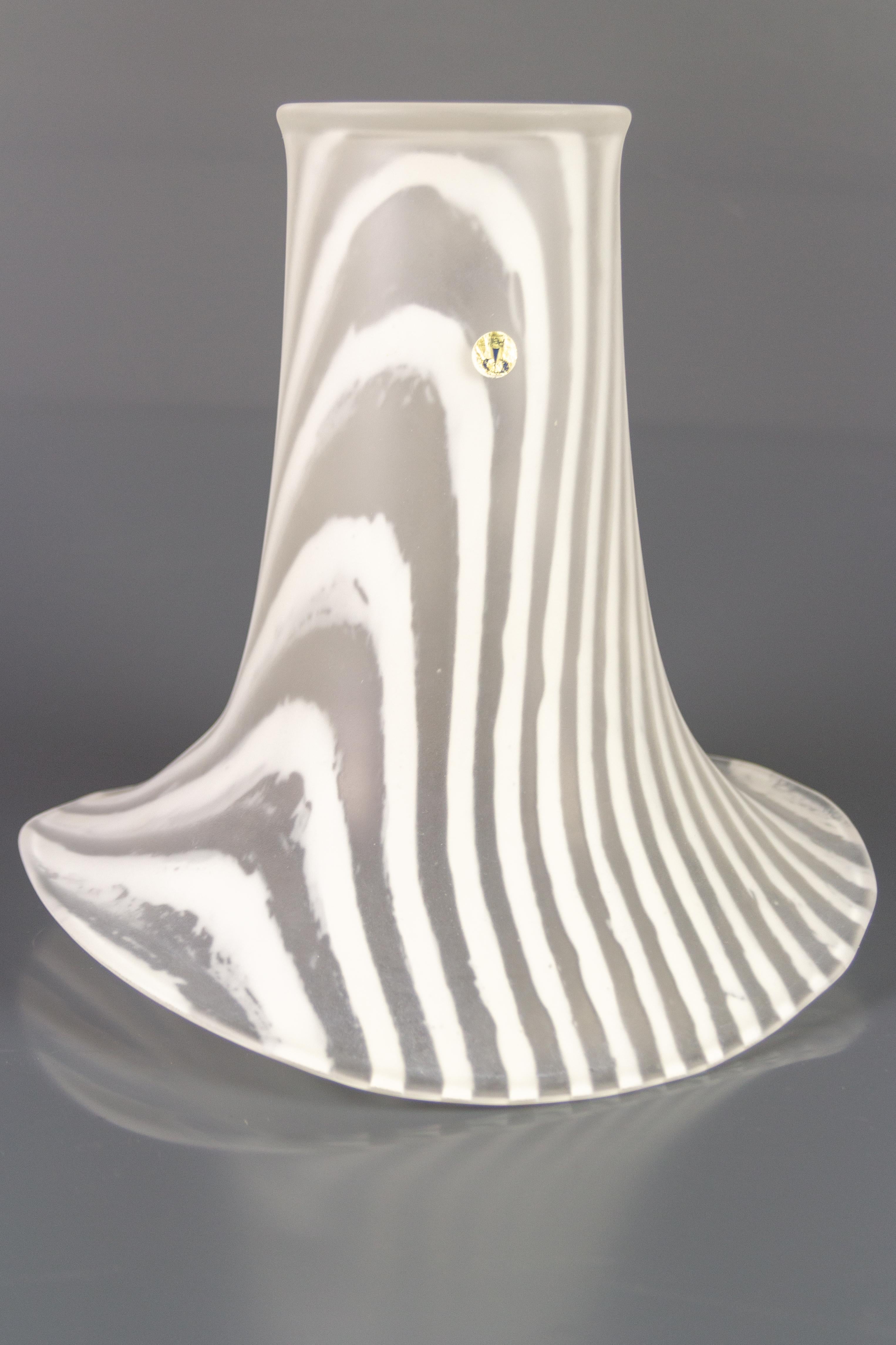 Late 20th Century Peill and Putzler White Striped Glass Vase, 1970s For Sale