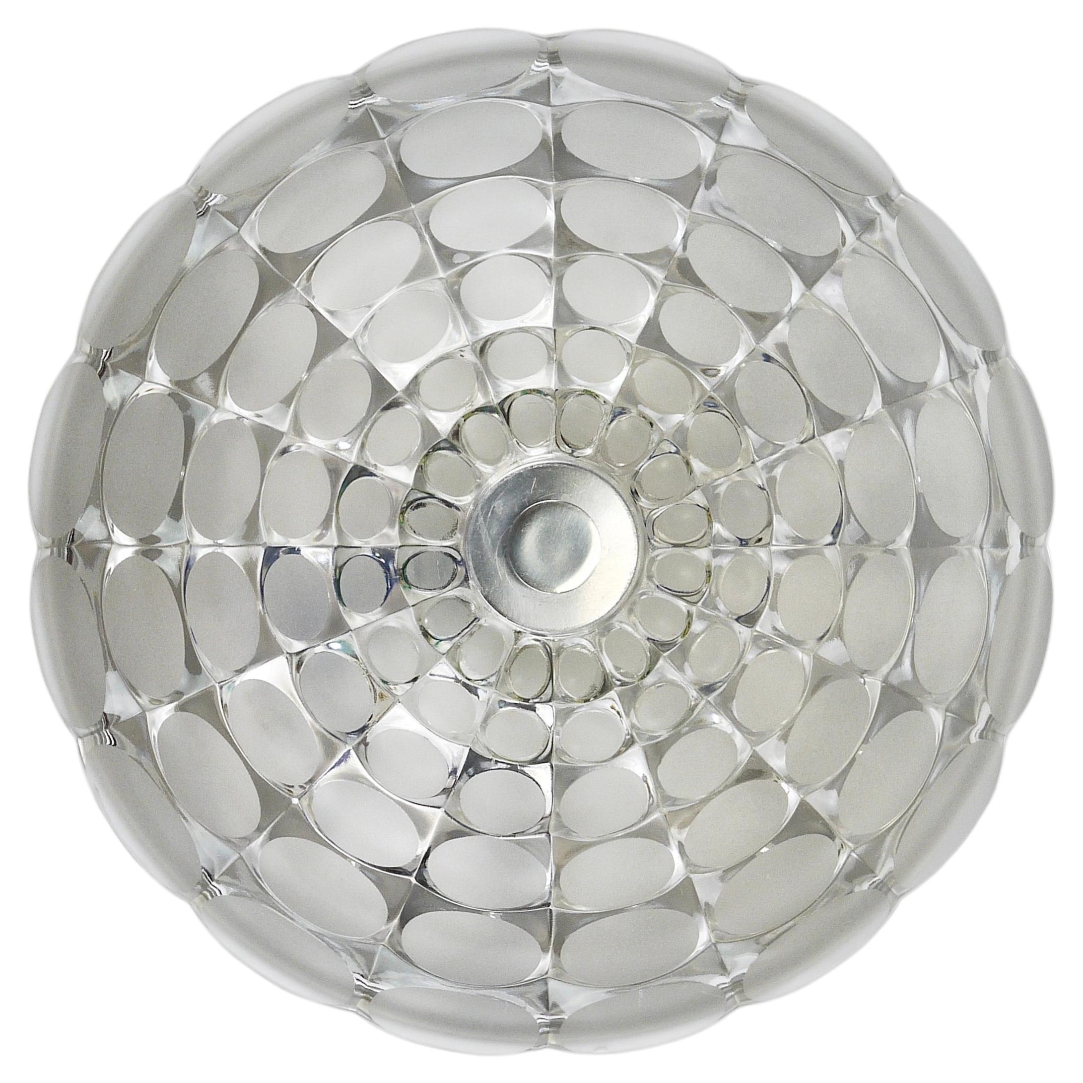 Peill & Putzer Large Round Op Art Glass Sconce, Wall Lamp, Flush Mount, 1970s