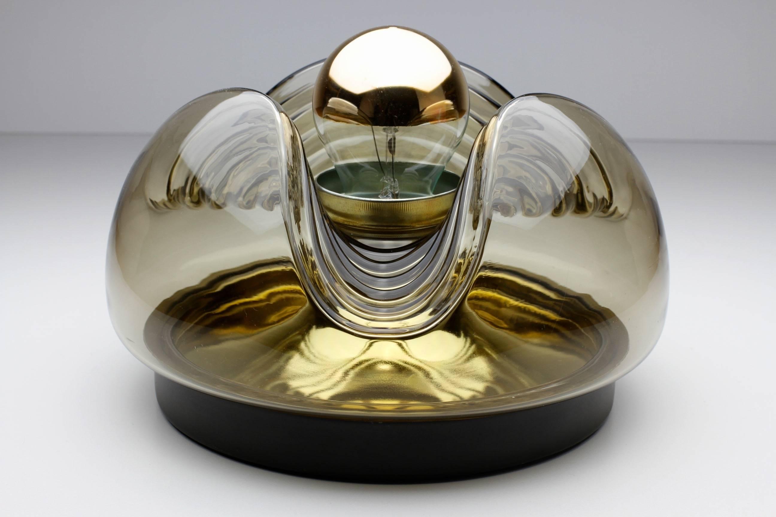 Space Age Peill & Putzler 1970s Smoked Glass and Brass Biomorphic Wall Light Sconce