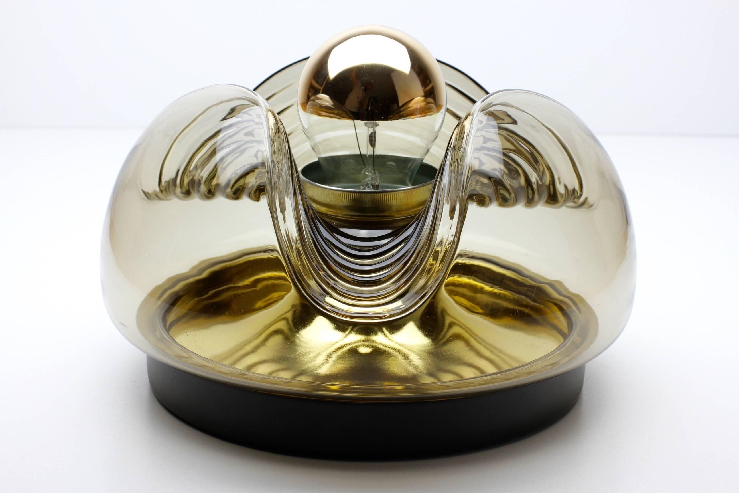 Late 20th Century Peill & Putzler 1970s Smoked Glass and Brass Biomorphic Wall Light Sconce