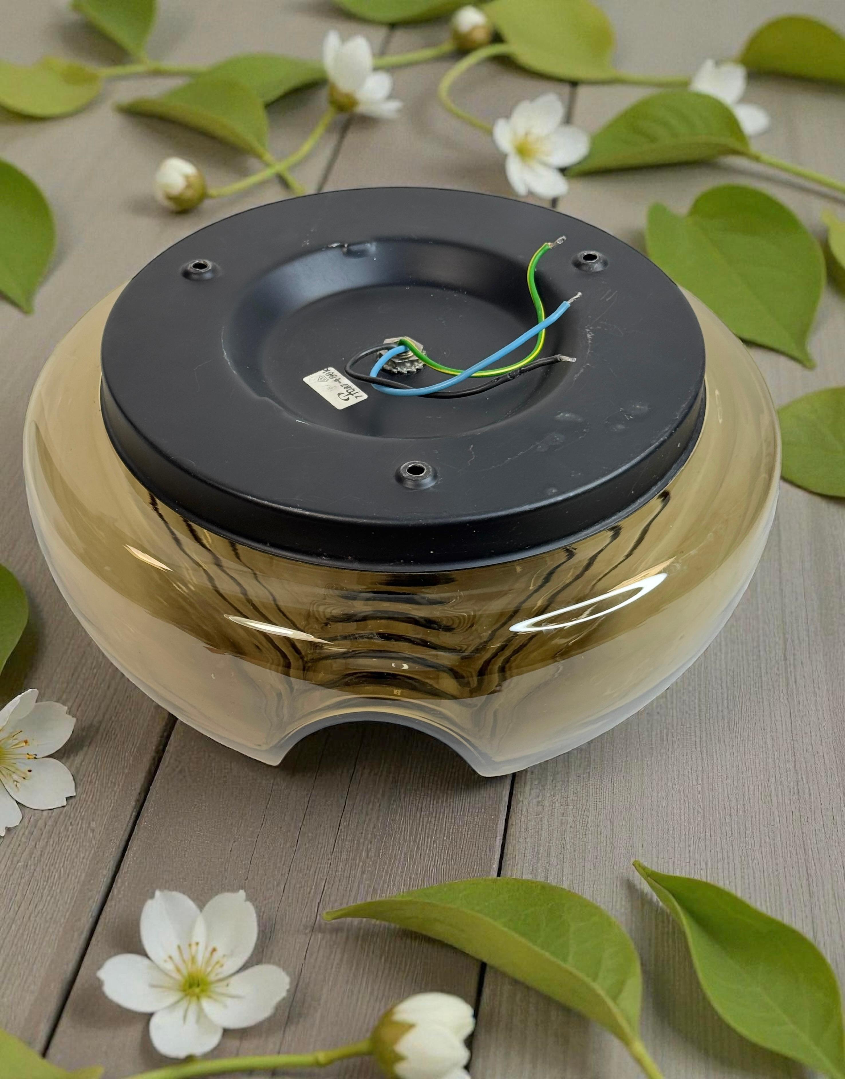 Peill & Putzler Biomorphic Flush Mount Light Amber Glass Wave Koch Lowy, 1960s For Sale 3