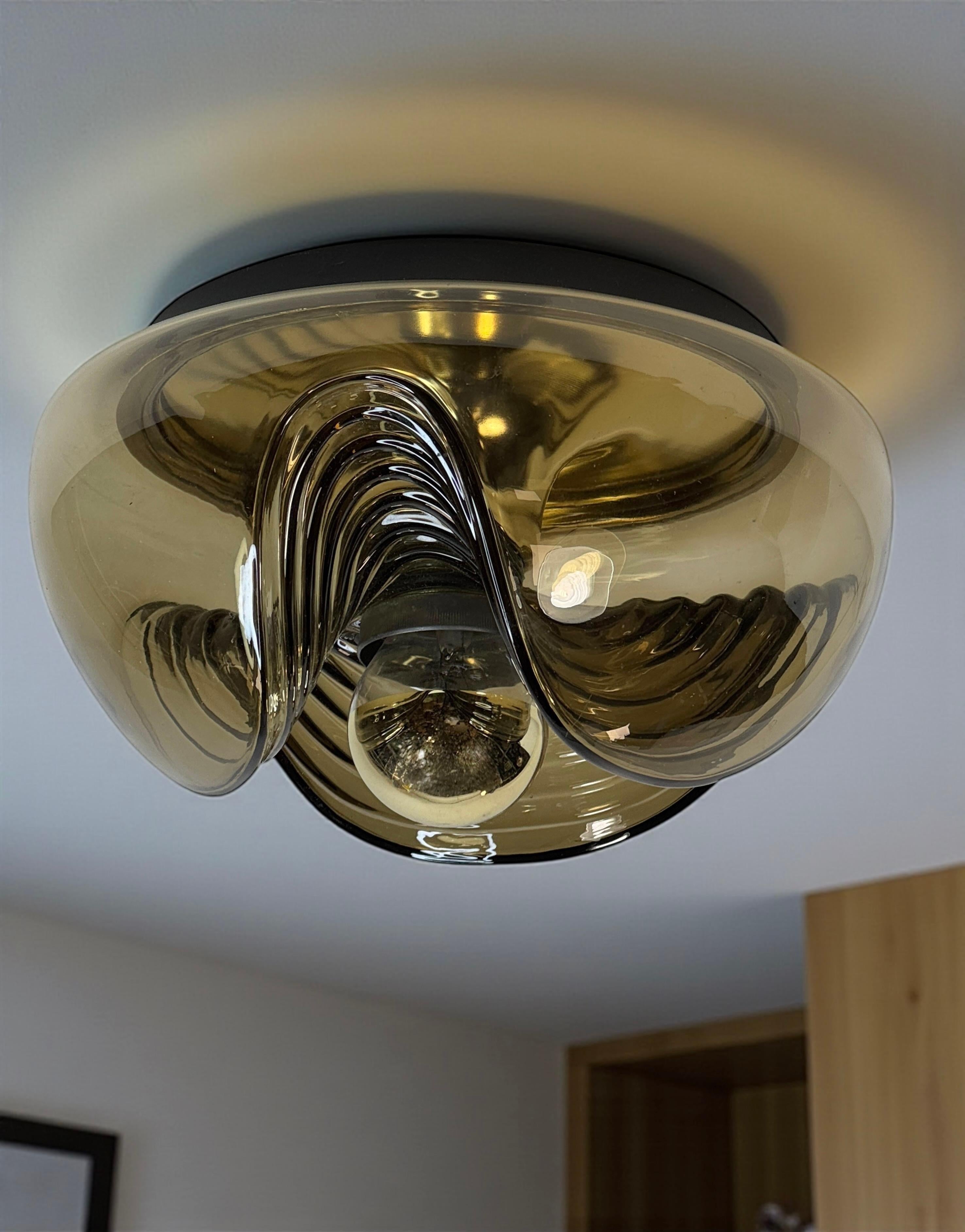 Peill & Putzler Biomorphic Flush Mount Light Amber Glass Wave Koch Lowy, 1960s For Sale 4