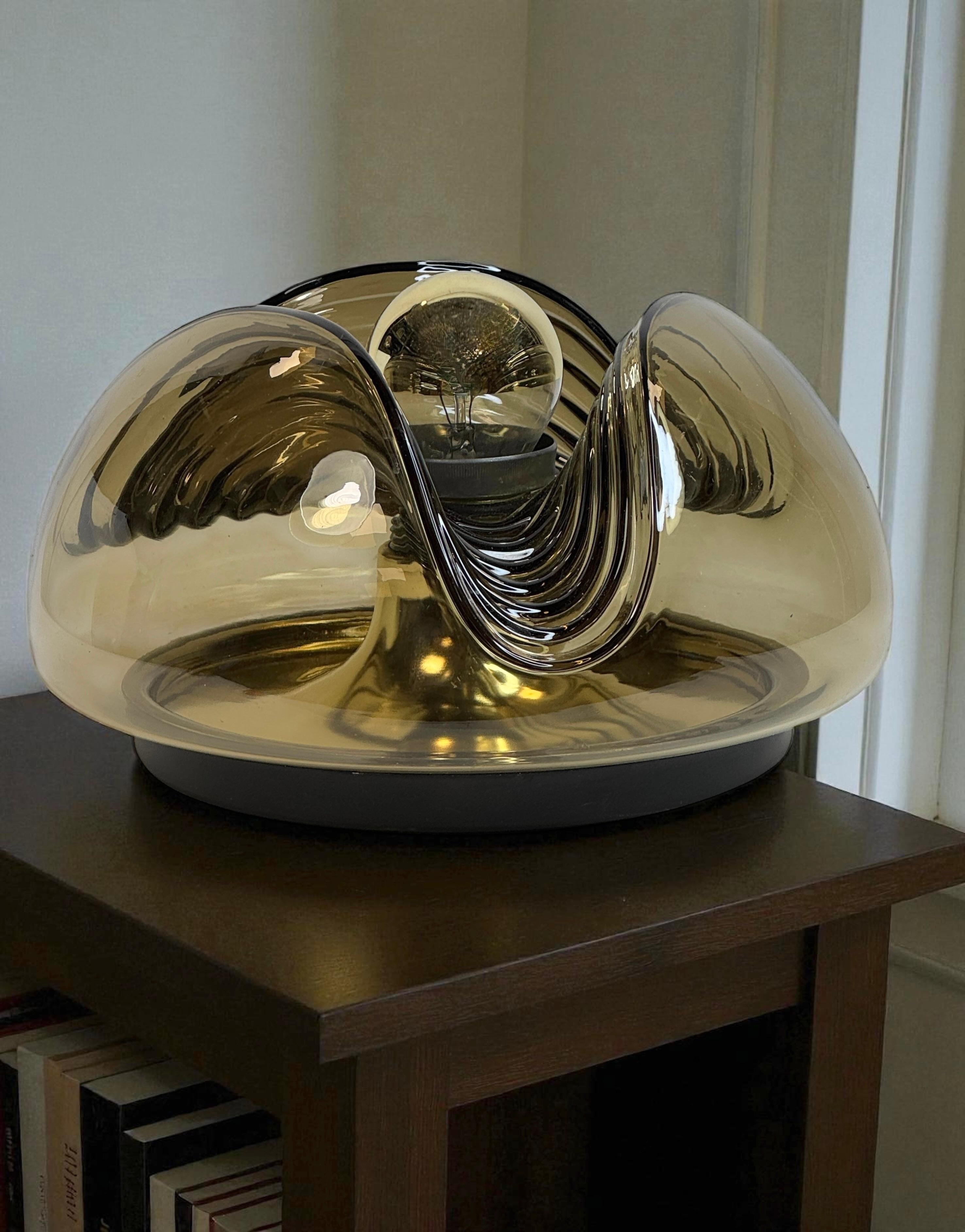 Peill & Putzler Biomorphic Flush Mount Light Amber Glass Wave Koch Lowy, 1960s For Sale 5