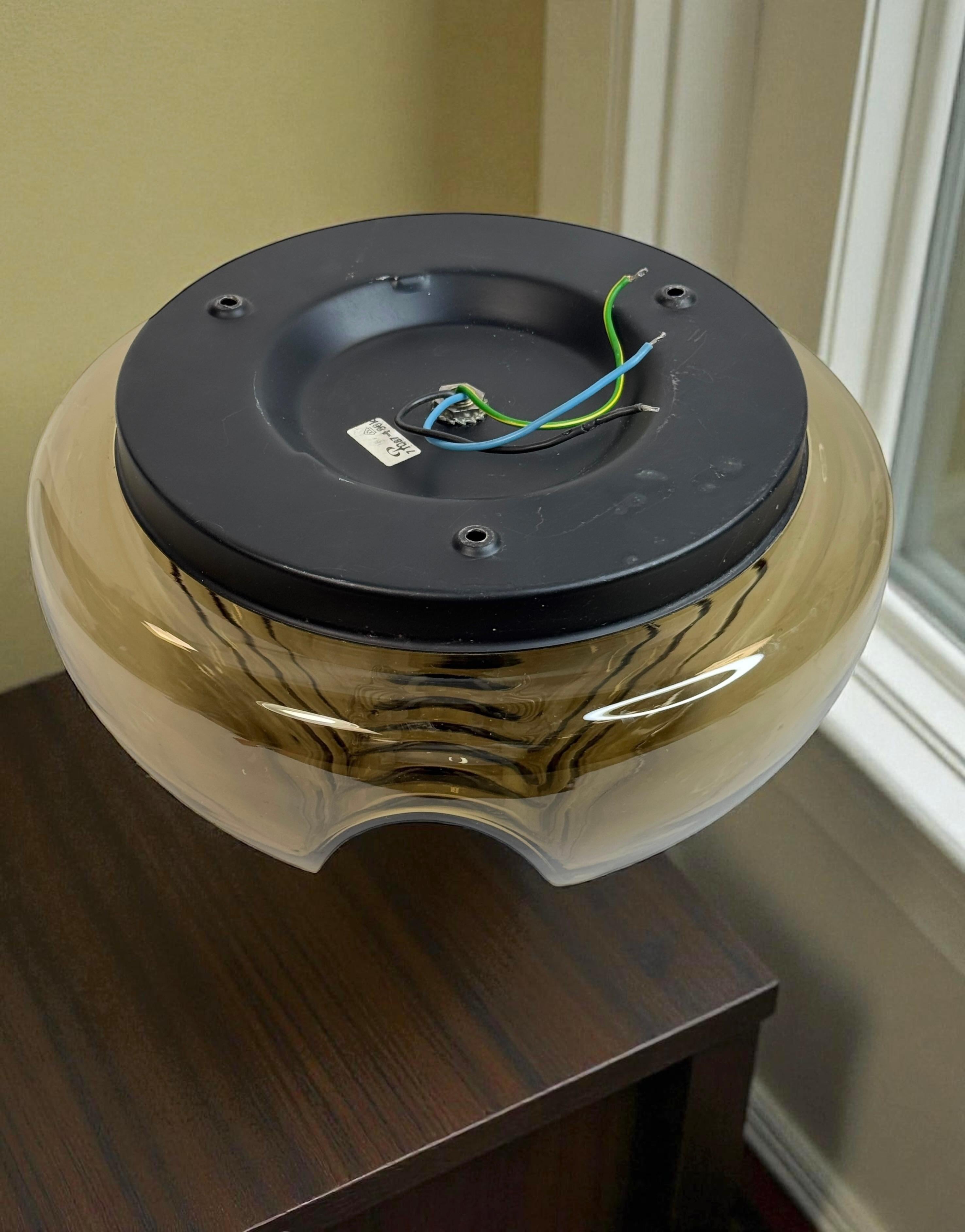 Peill & Putzler Biomorphic Flush Mount Light Amber Glass Wave Koch Lowy, 1960s For Sale 8