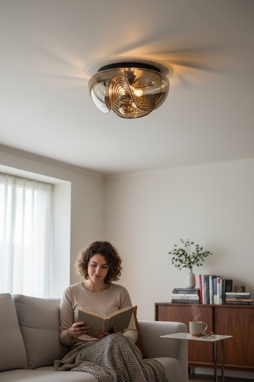 Peill & Putzler Biomorphic Flush Mount Light Amber Glass Wave Koch Lowy, 1960s For Sale 9