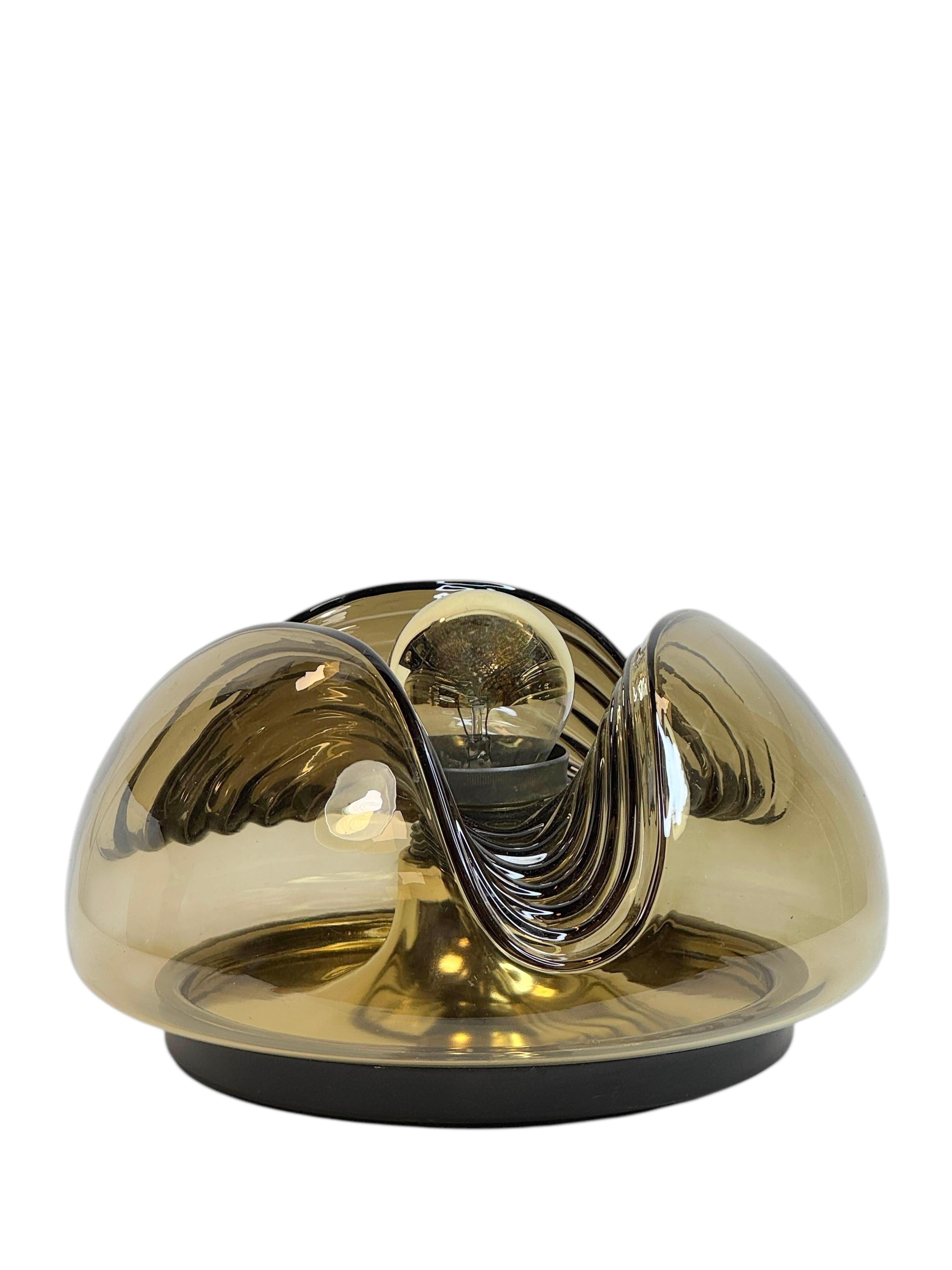 Mid-Century Modern Peill & Putzler Biomorphic Flush Mount Light Amber Glass Wave Koch Lowy, 1960s For Sale