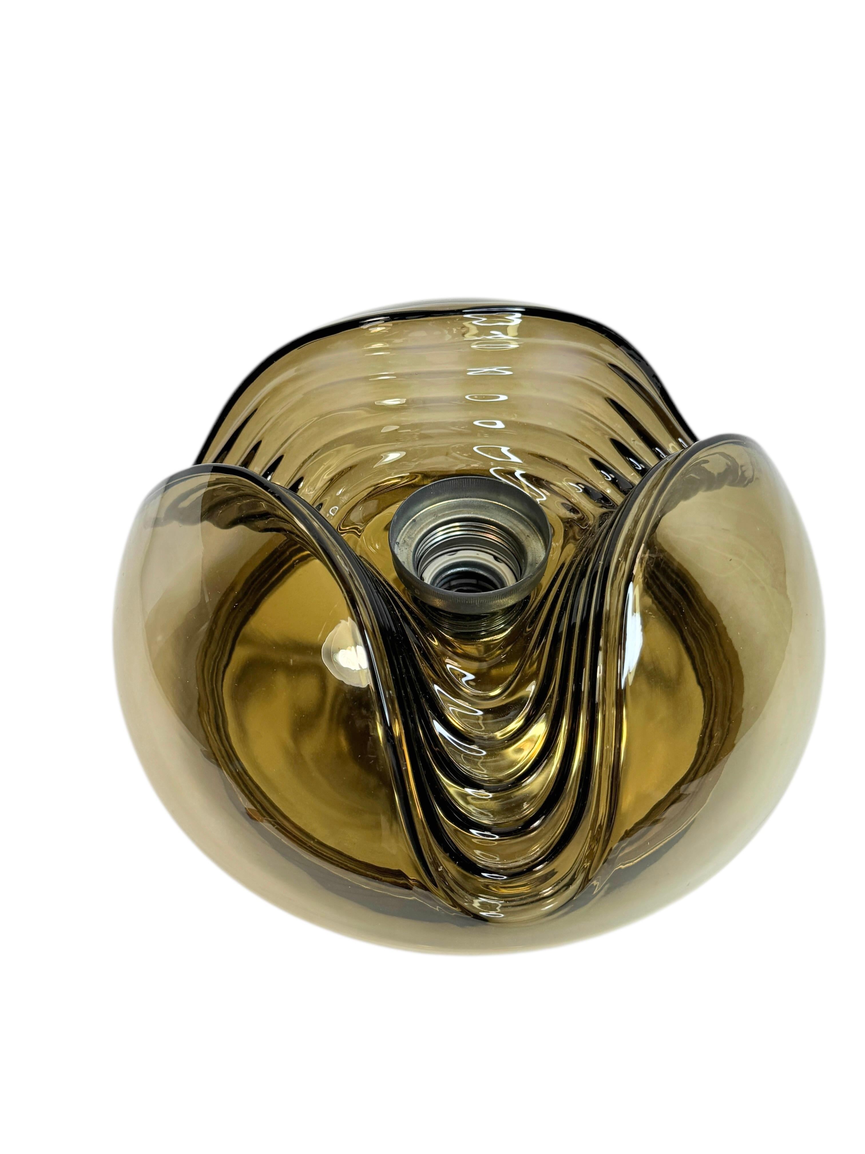 German Peill & Putzler Biomorphic Flush Mount Light Amber Glass Wave Koch Lowy, 1960s For Sale
