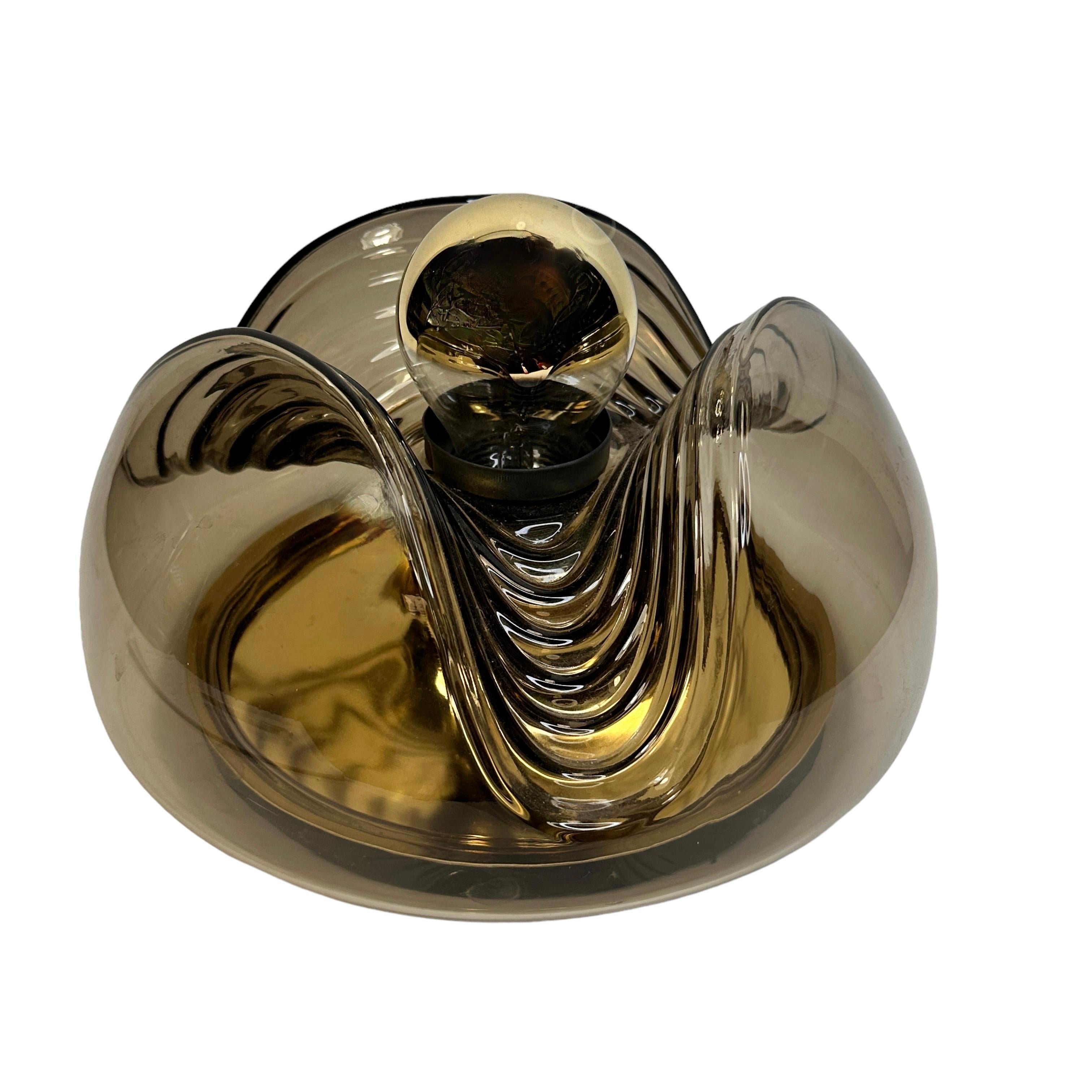 Peill & Putzler Biomorphic Flush Mount Light Amber Glass Wave Koch Lowy, 1960s In Good Condition In Nuernberg, DE