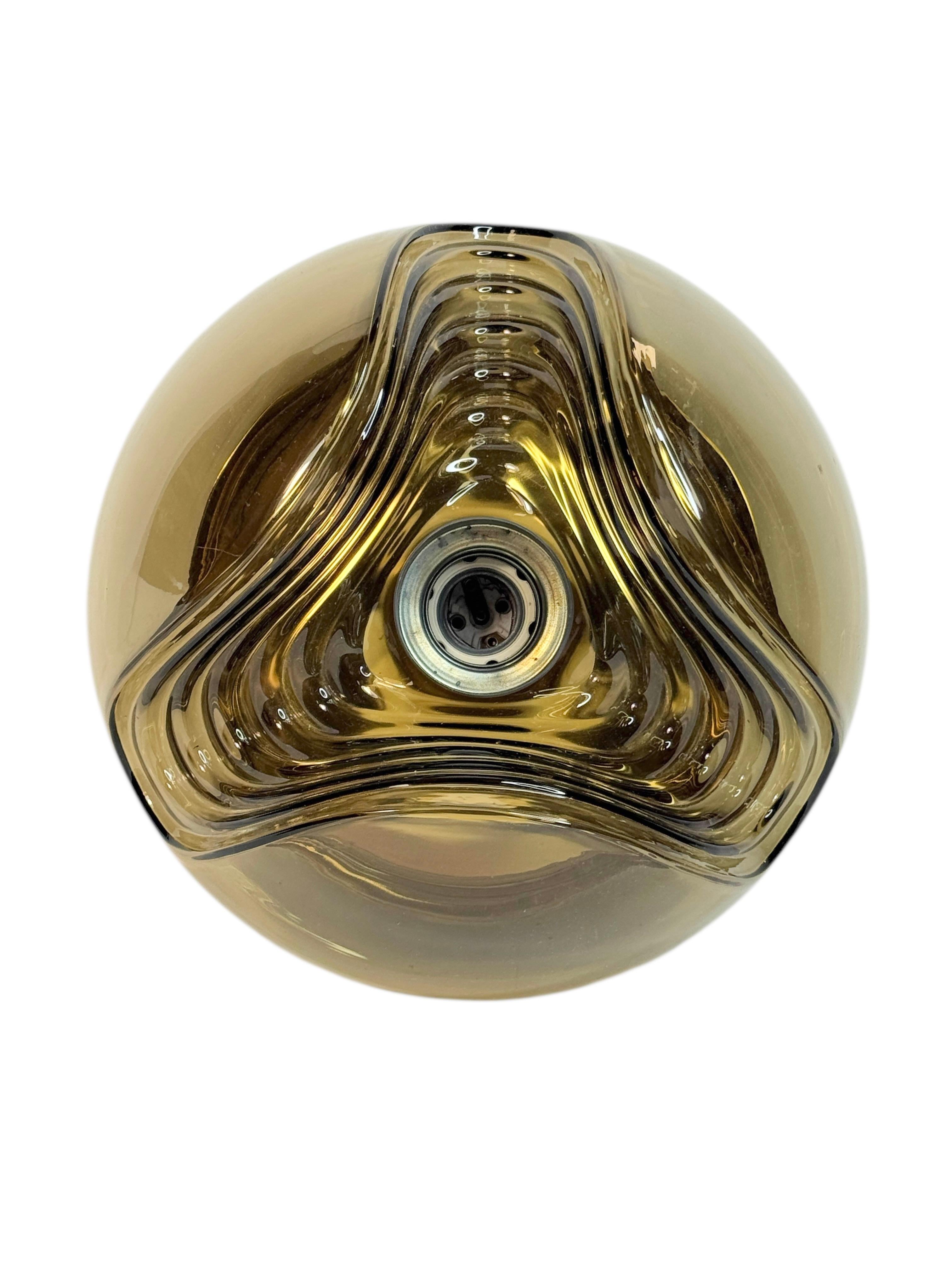 Peill & Putzler Biomorphic Flush Mount Light Amber Glass Wave Koch Lowy, 1960s In Good Condition For Sale In Nuernberg, DE