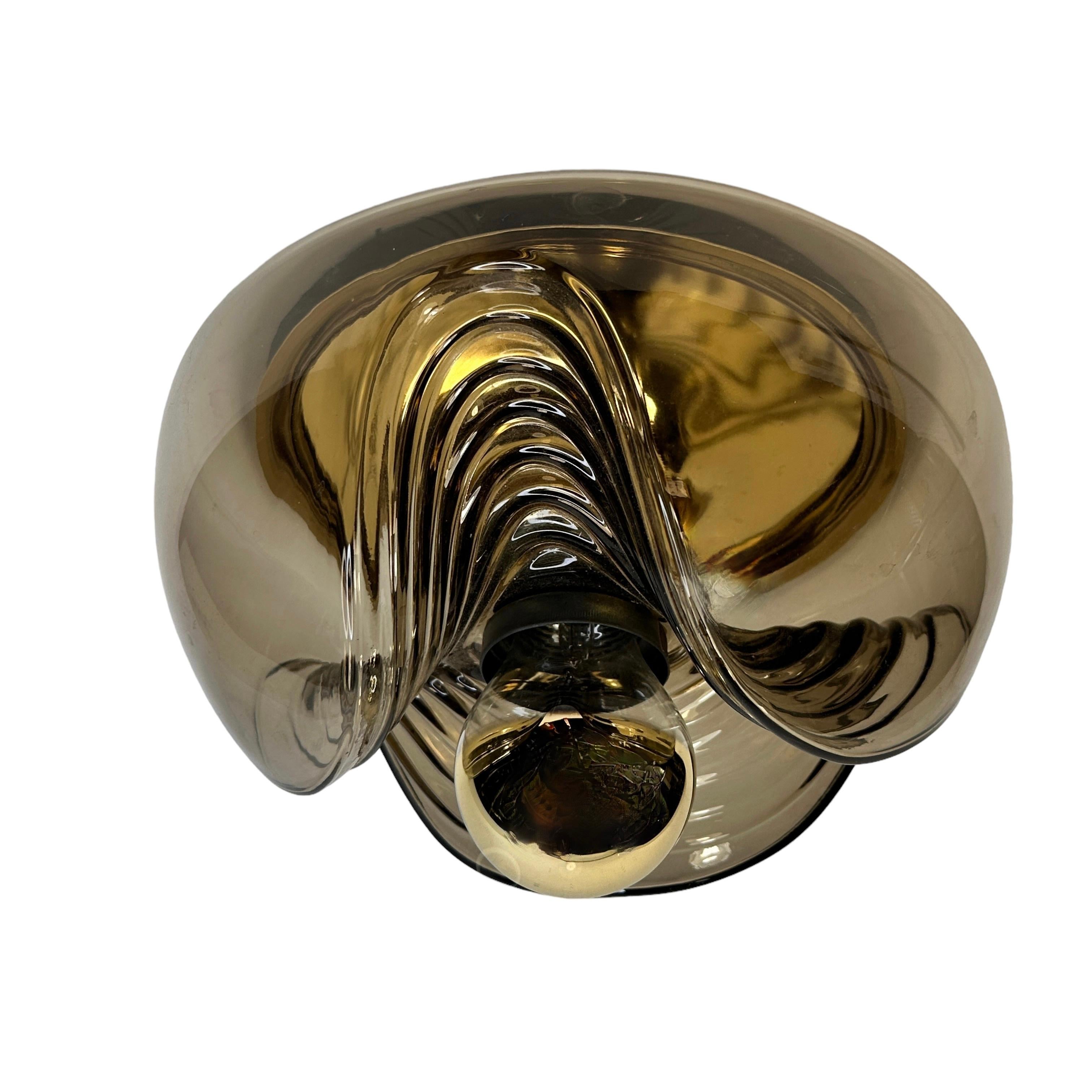 Mid-20th Century Peill & Putzler Biomorphic Flush Mount Light Amber Glass Wave Koch Lowy, 1960s For Sale