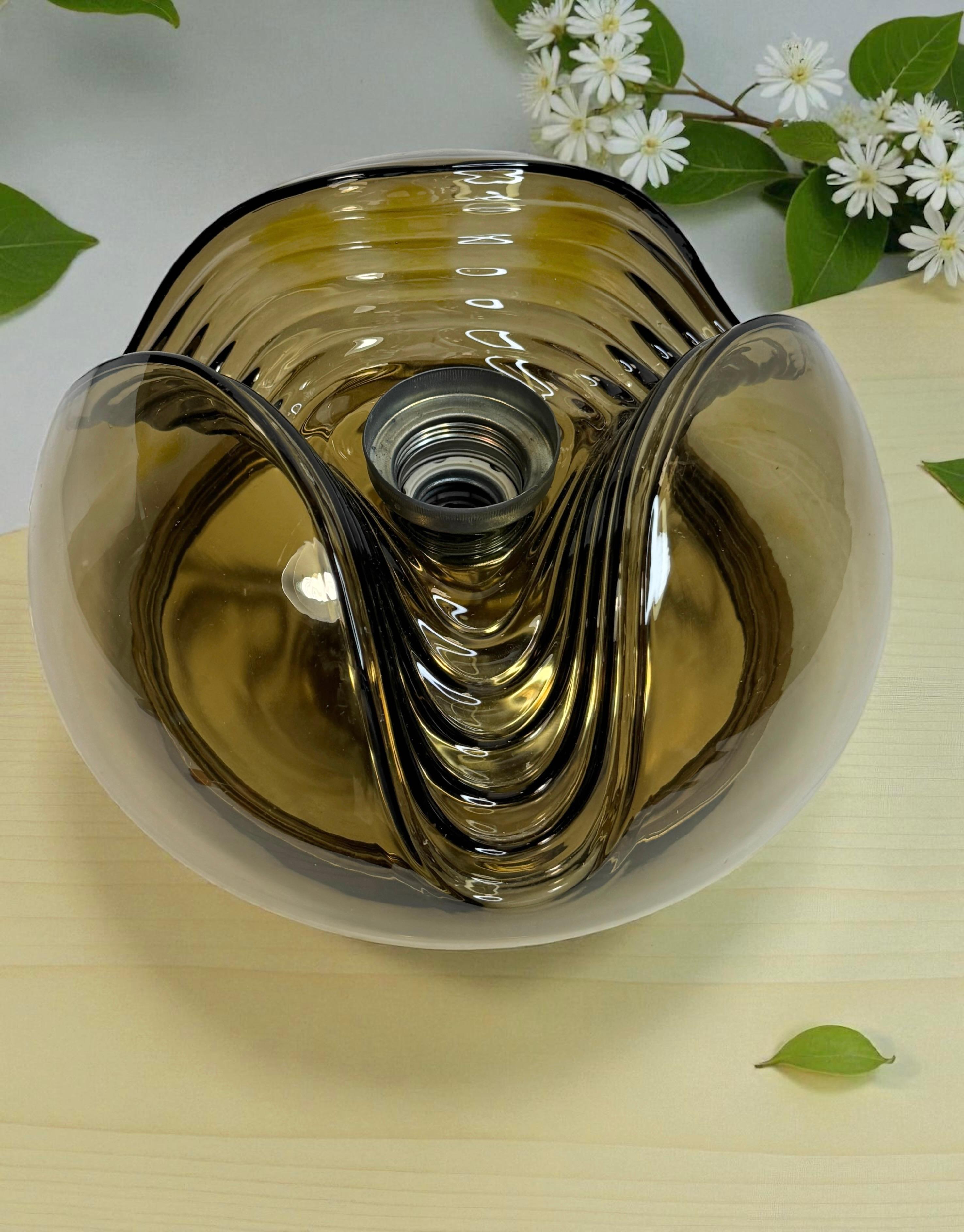 Peill & Putzler Biomorphic Flush Mount Light Amber Glass Wave Koch Lowy, 1960s For Sale 1